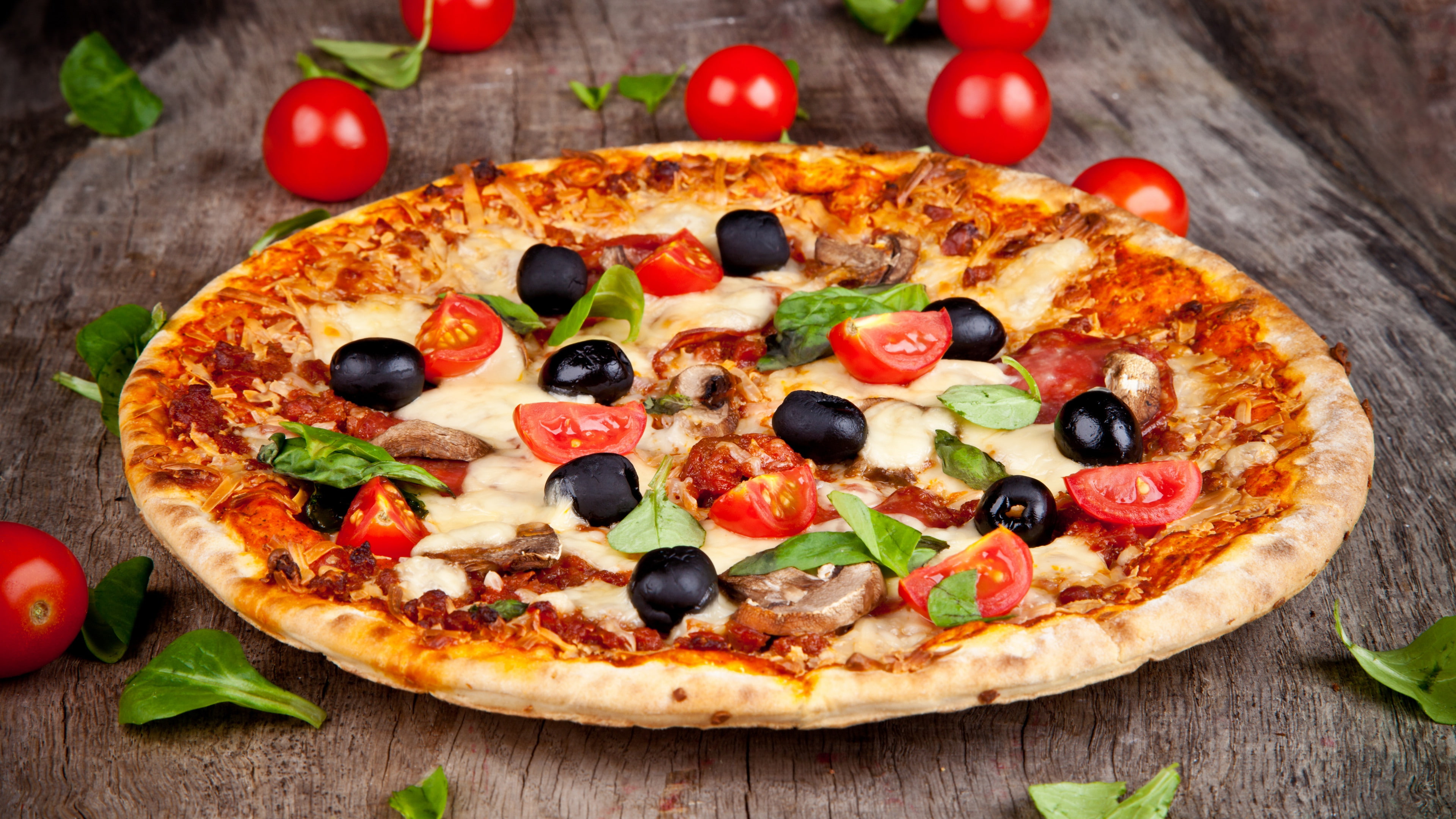 pizza, tomatoes backgrounds, olives, mushrooms, cheese, dish