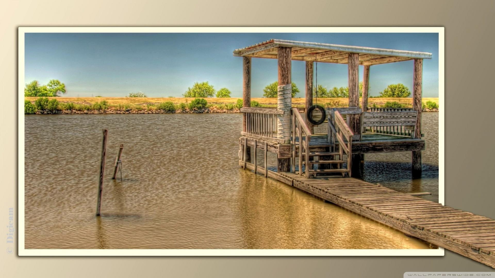 Pier Thru The Frame On The Bayou Hdr, lake, 3d and abstract
