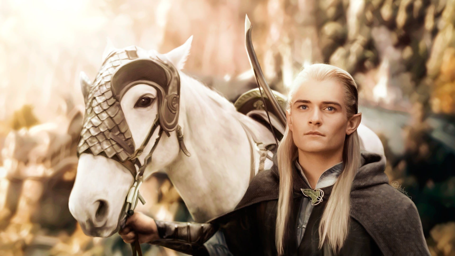 The Lord of The Rings Elf character, horse, art, Orlando Bloom