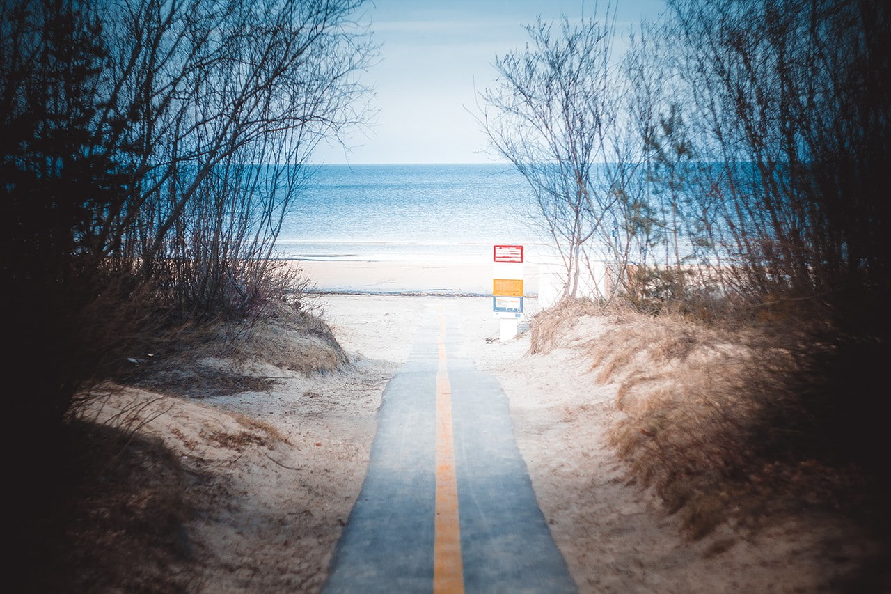 nature, sea, Omaha Beach, Latvia, vignette, road, sign, transportation