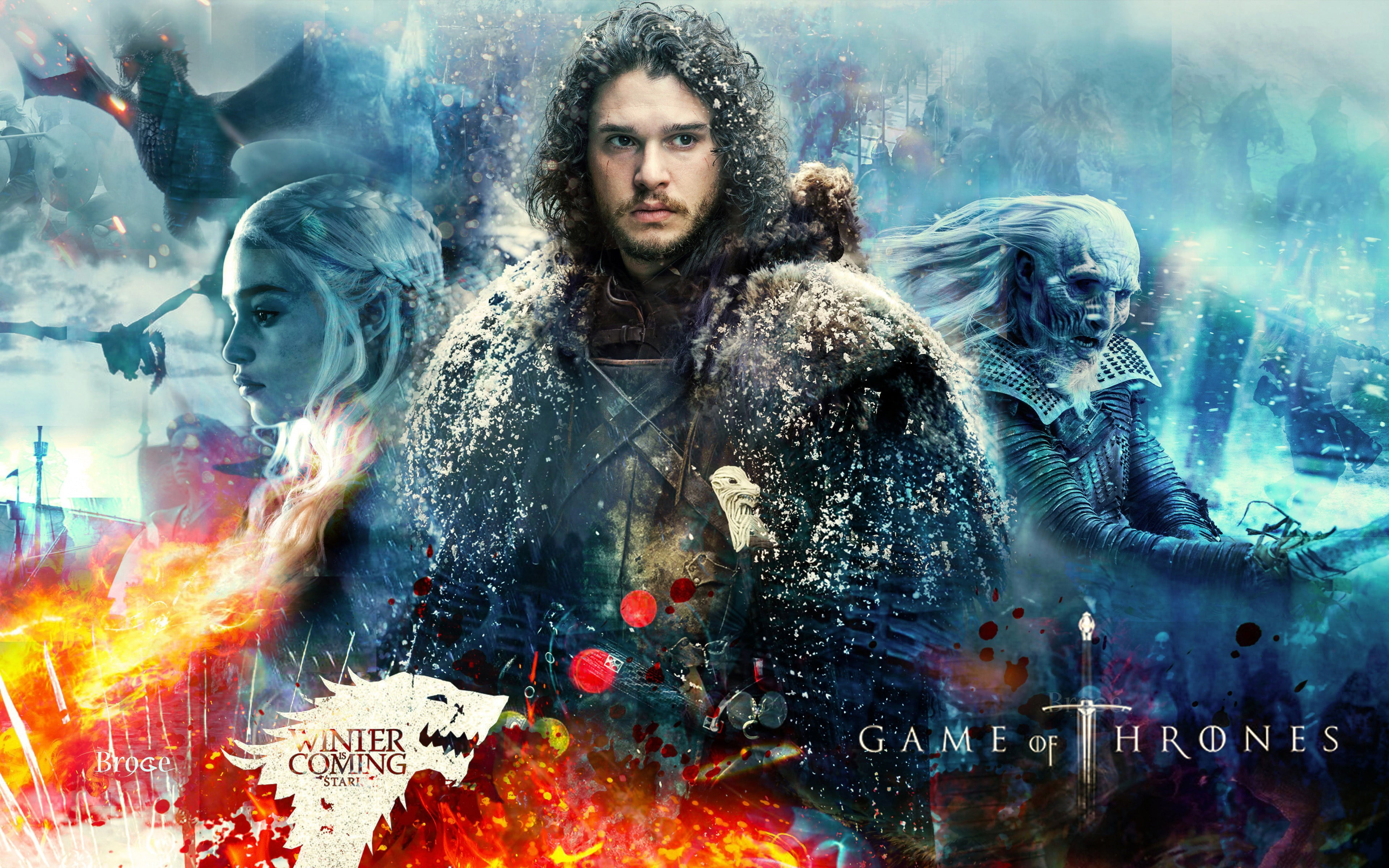 Game of Thrones digital wallpaper, fire, ice, undead, woman, ken