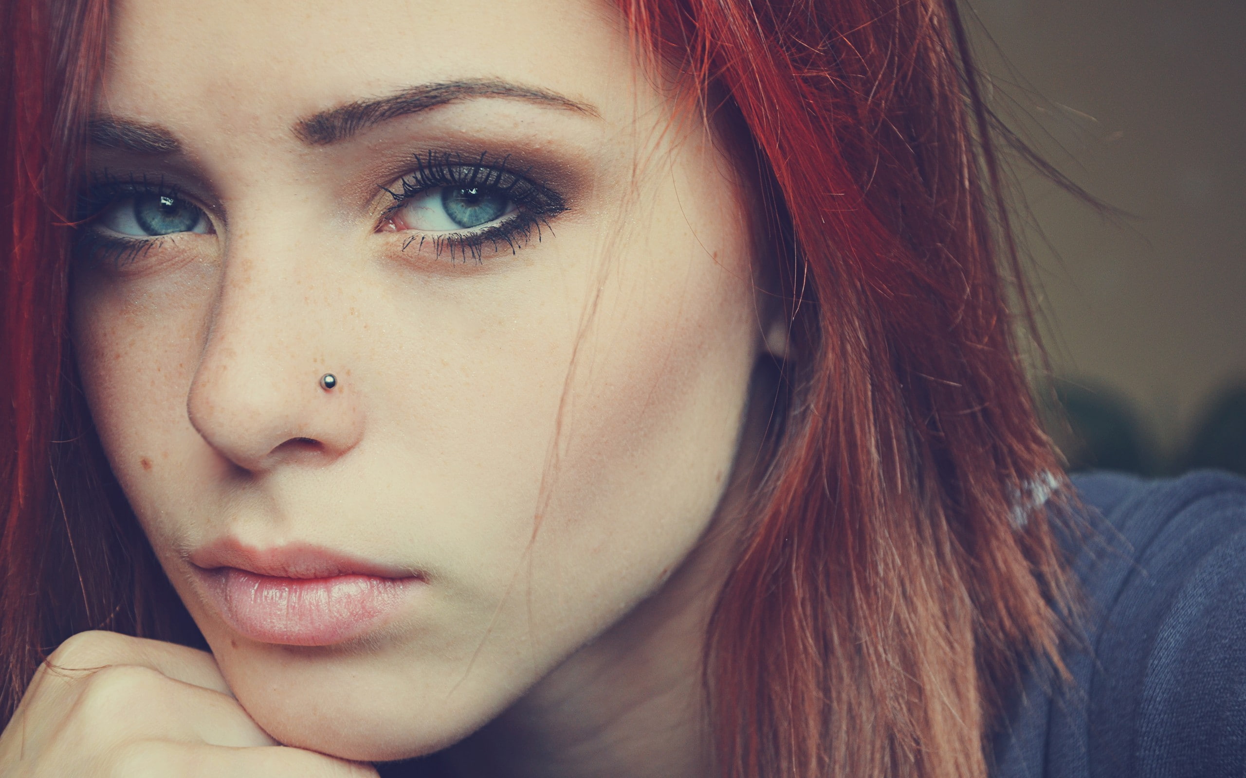 Free Download Hd Wallpaper Model Women Face Eyes Piercing Blue Eyes Redhead Looking At 