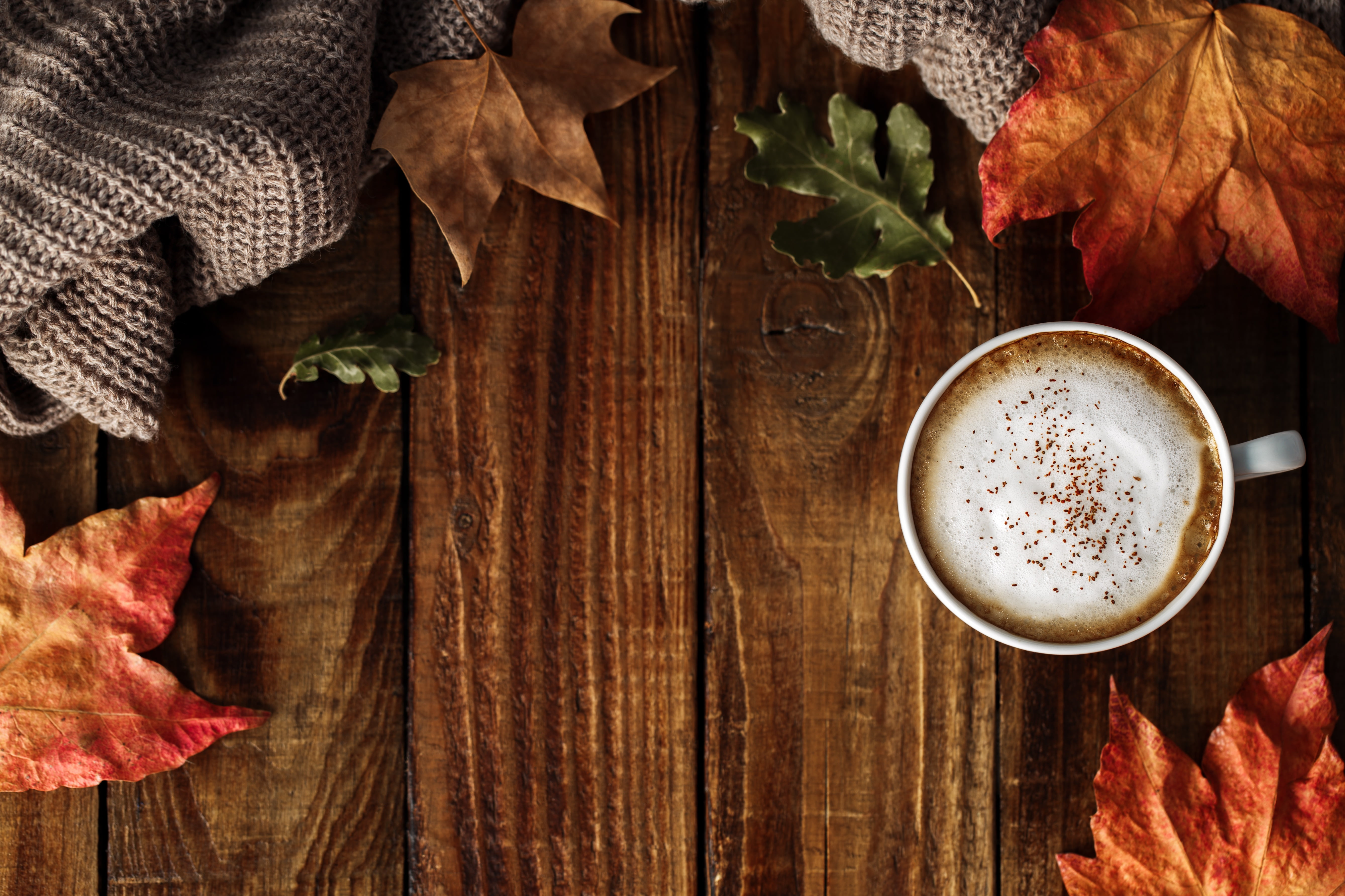 autumn, leaves, background, colorful, wood, cup, coffee, a Cup of coffee