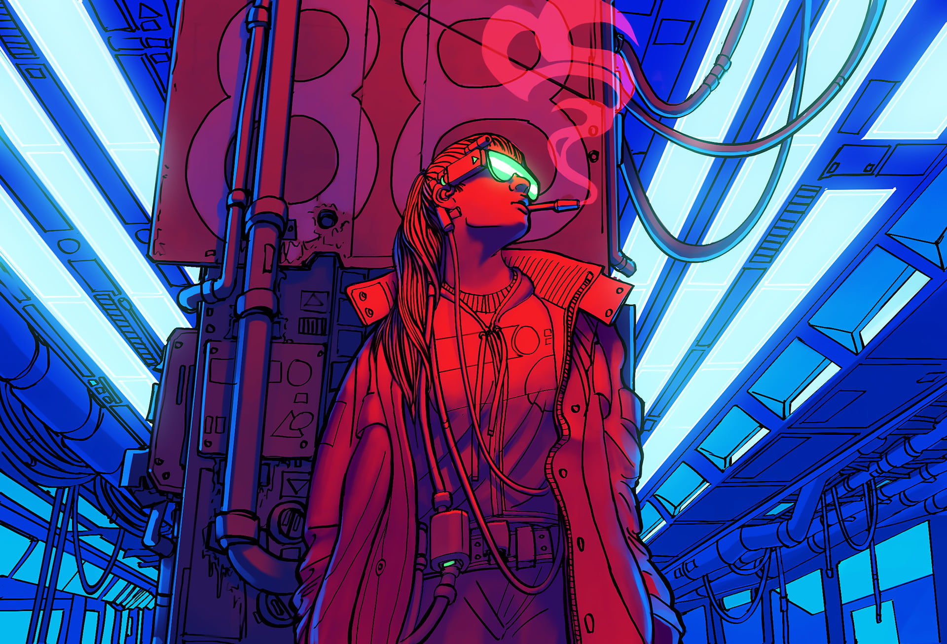 smoking woman in coat wallpaper, artwork, science fiction, cyberpunk