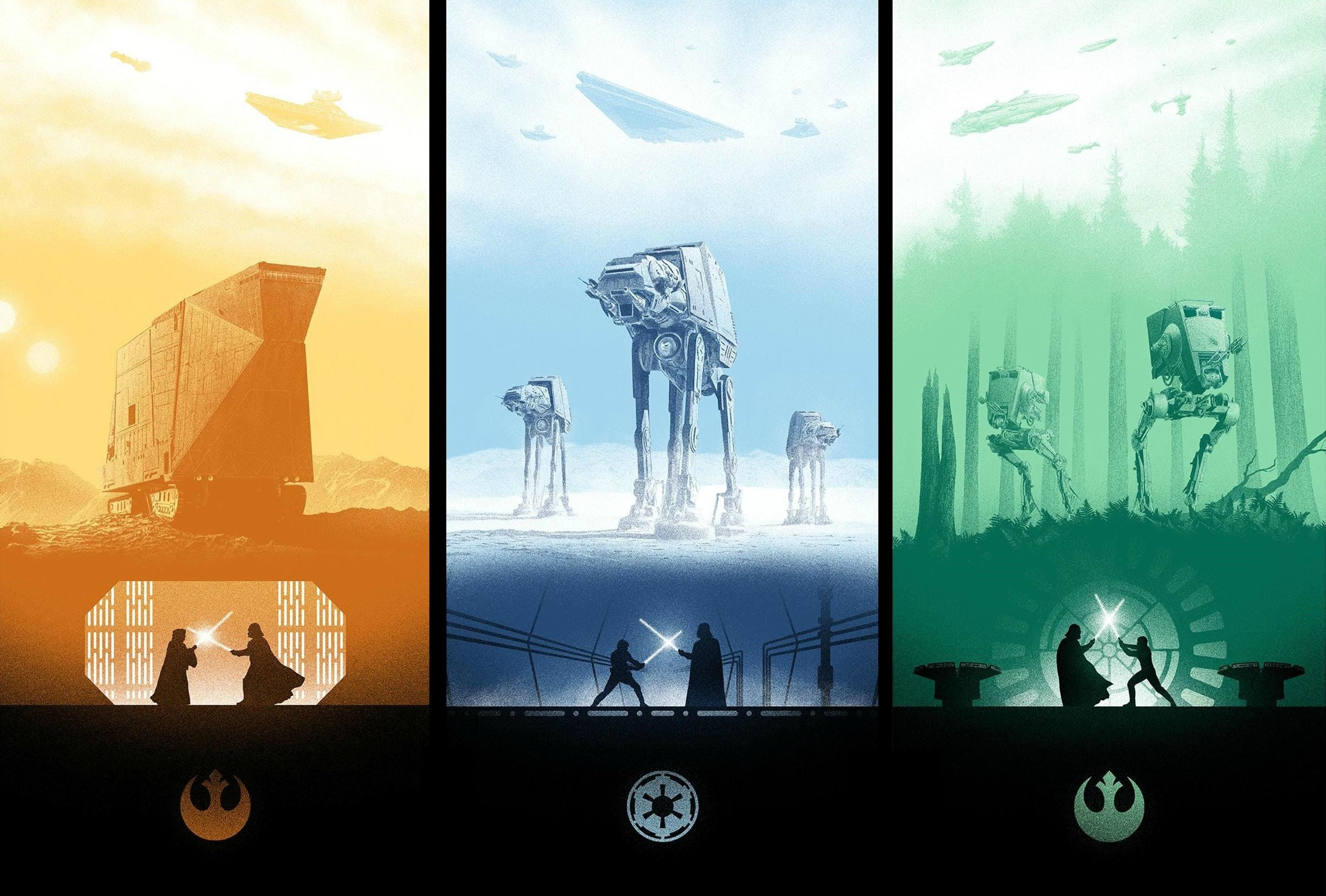 three orange, blue, and green Star Wars sigils wallpaper, representation