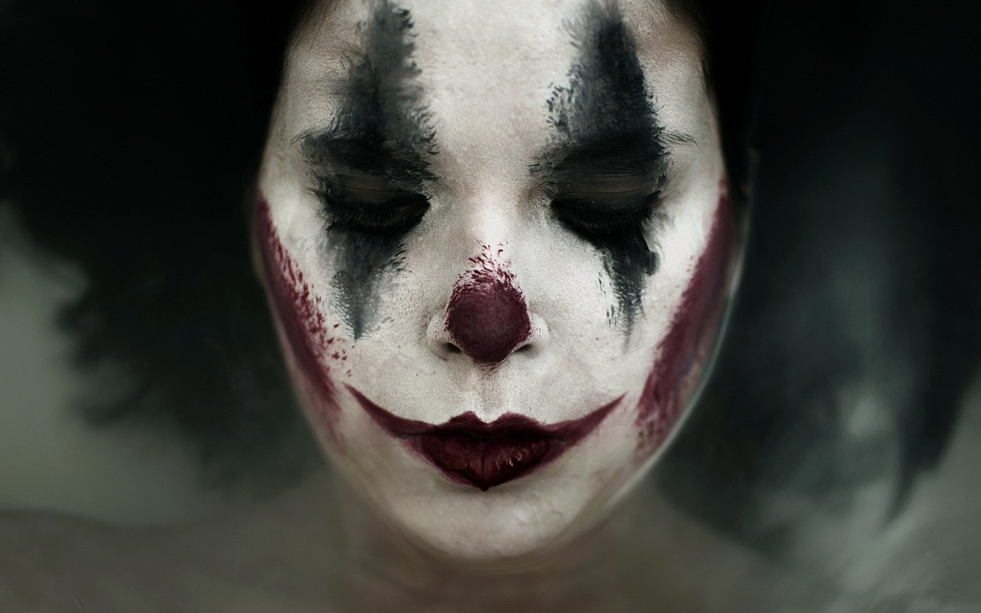 face, clowns, makeup, portrait, one person, eyes closed, close-up