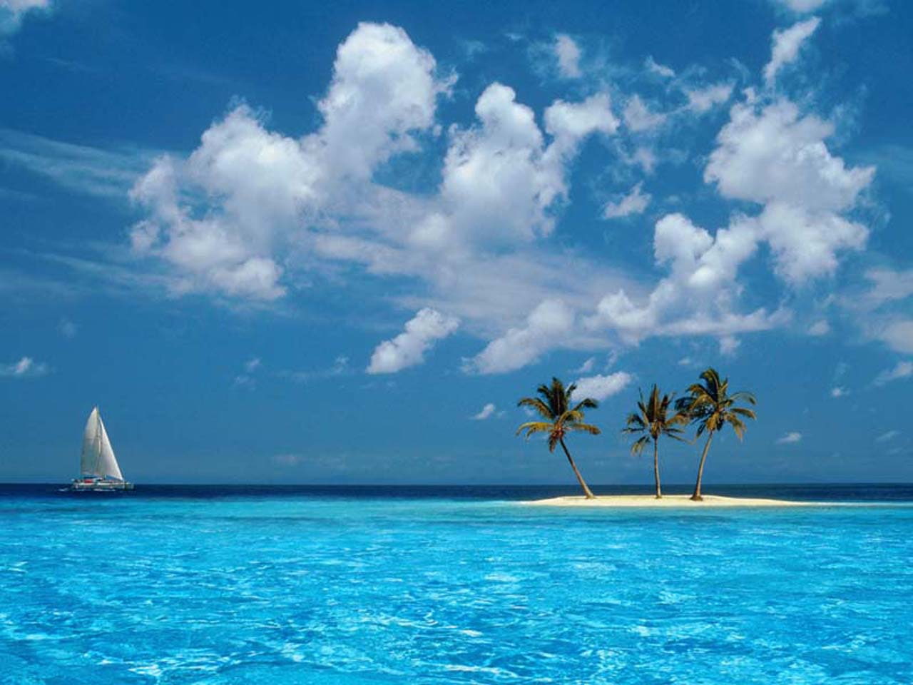 ocean boat tropical windows xp islands palm trees skyscapes 1280x960  Nature Oceans HD Art