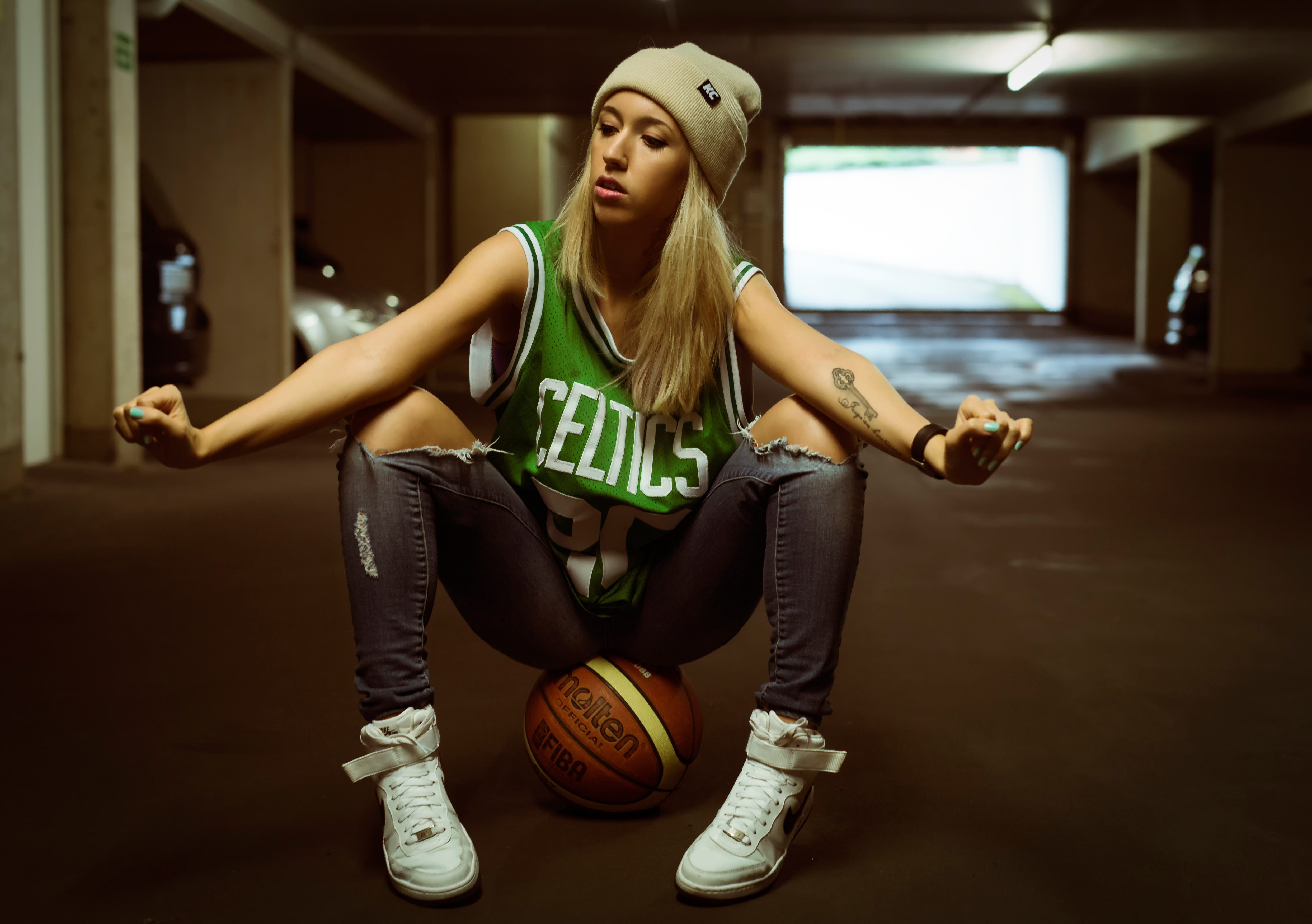 women's green and white Boston Celtics jersey tank top, girl