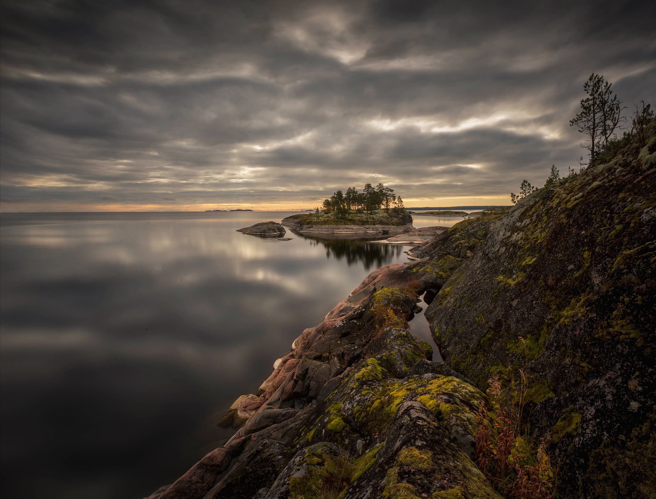 landscape, clouds, nature, lake, stones, Lake Ladoga, Karelia