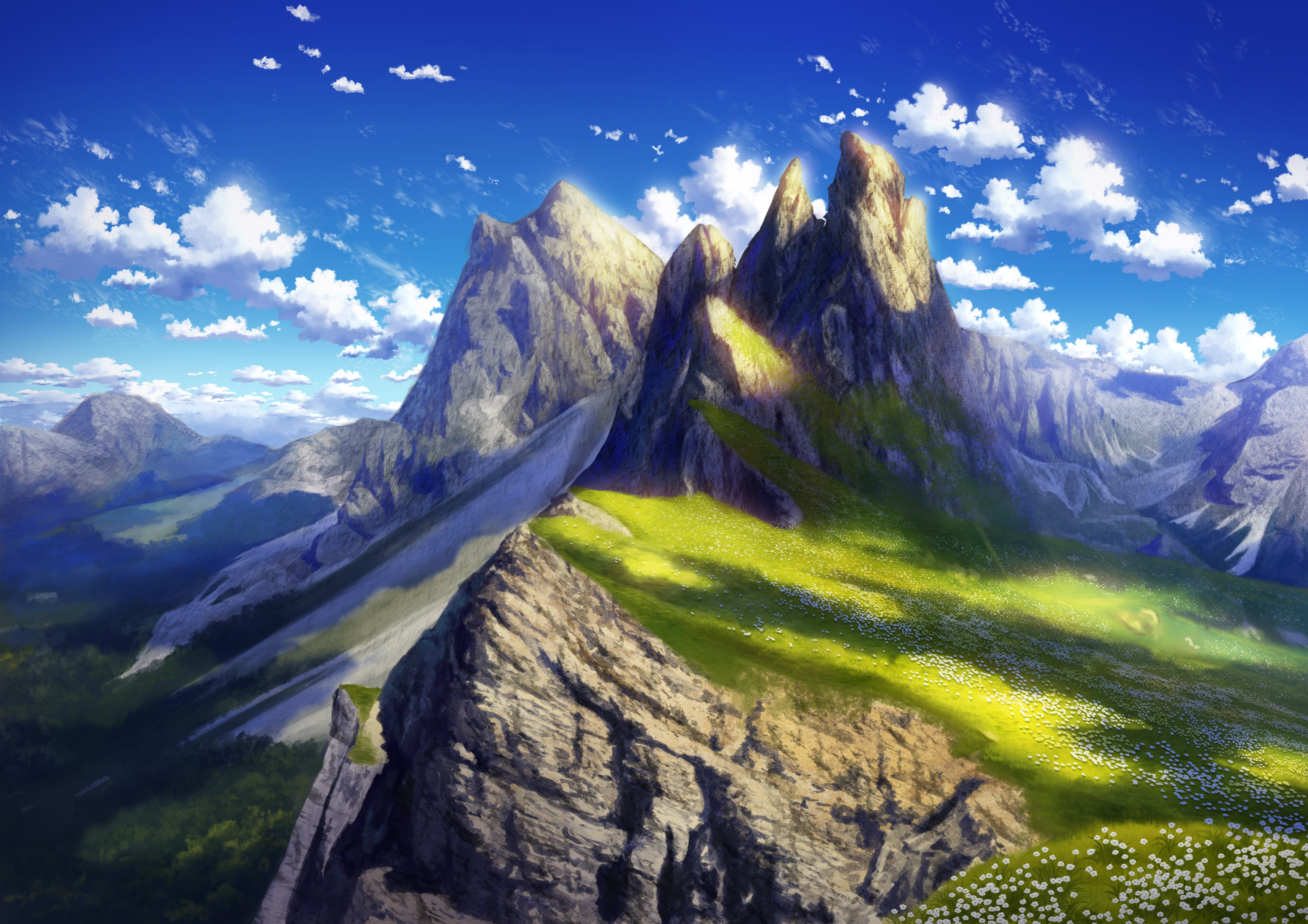 Anime, Landscape, Flower, Mountain