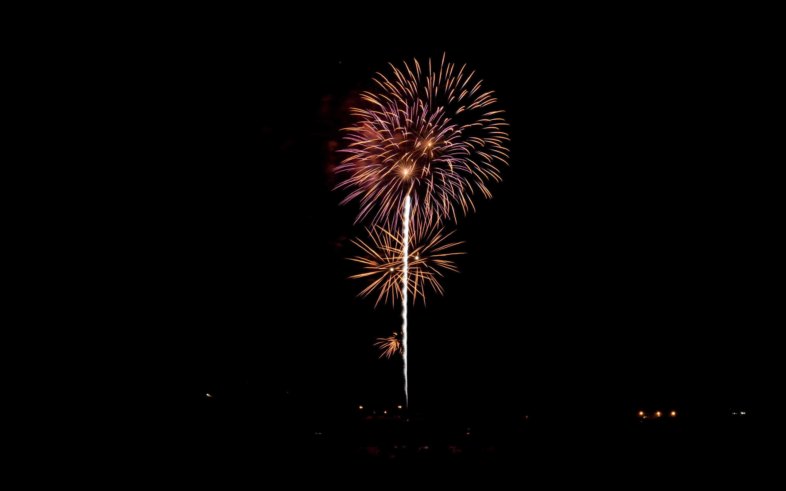 Fireworks, Black Background, Minimalism, red and orange fireworks
