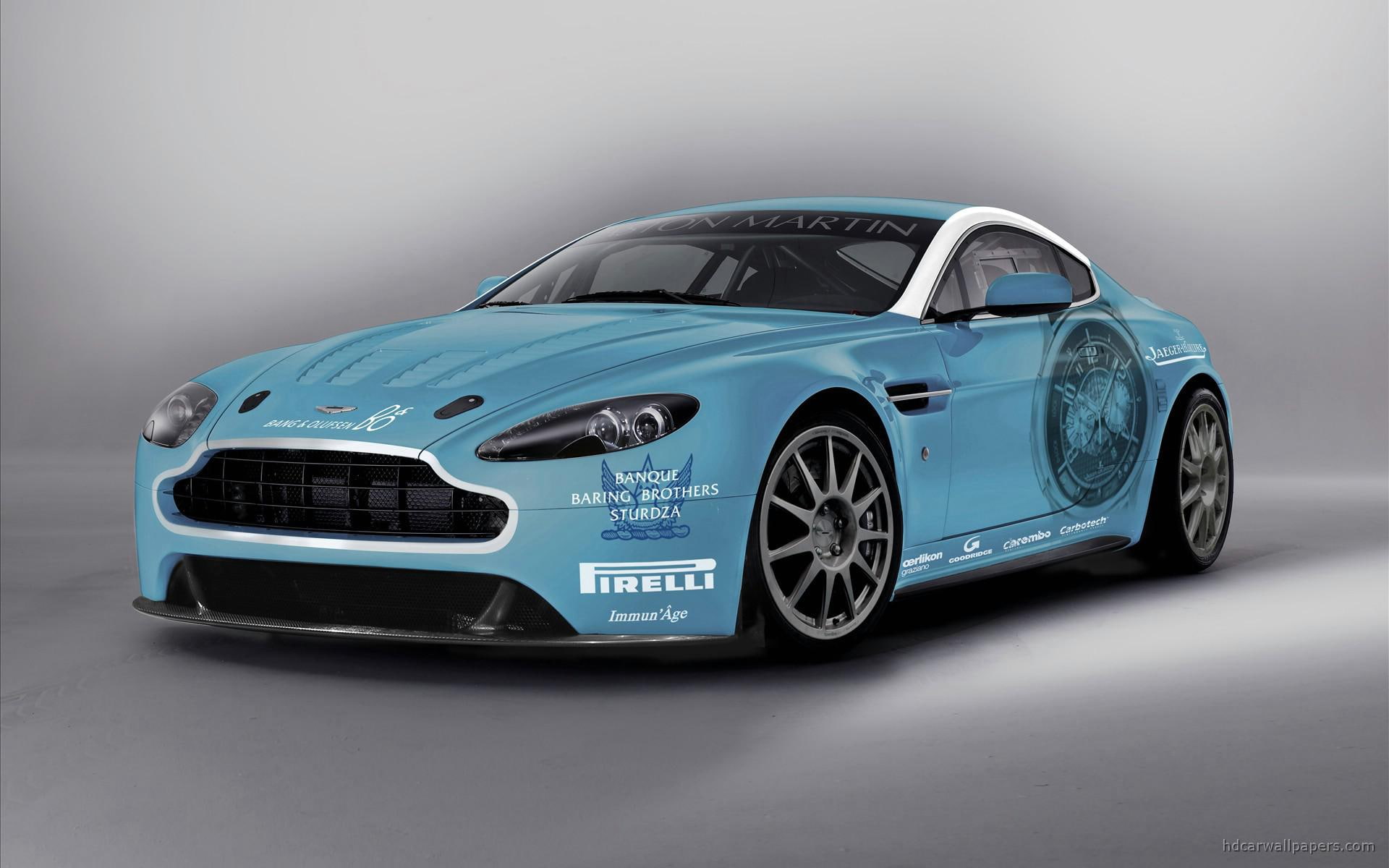 Aston Martin Returns To Race V12 Vantage, blue firelli sports car
