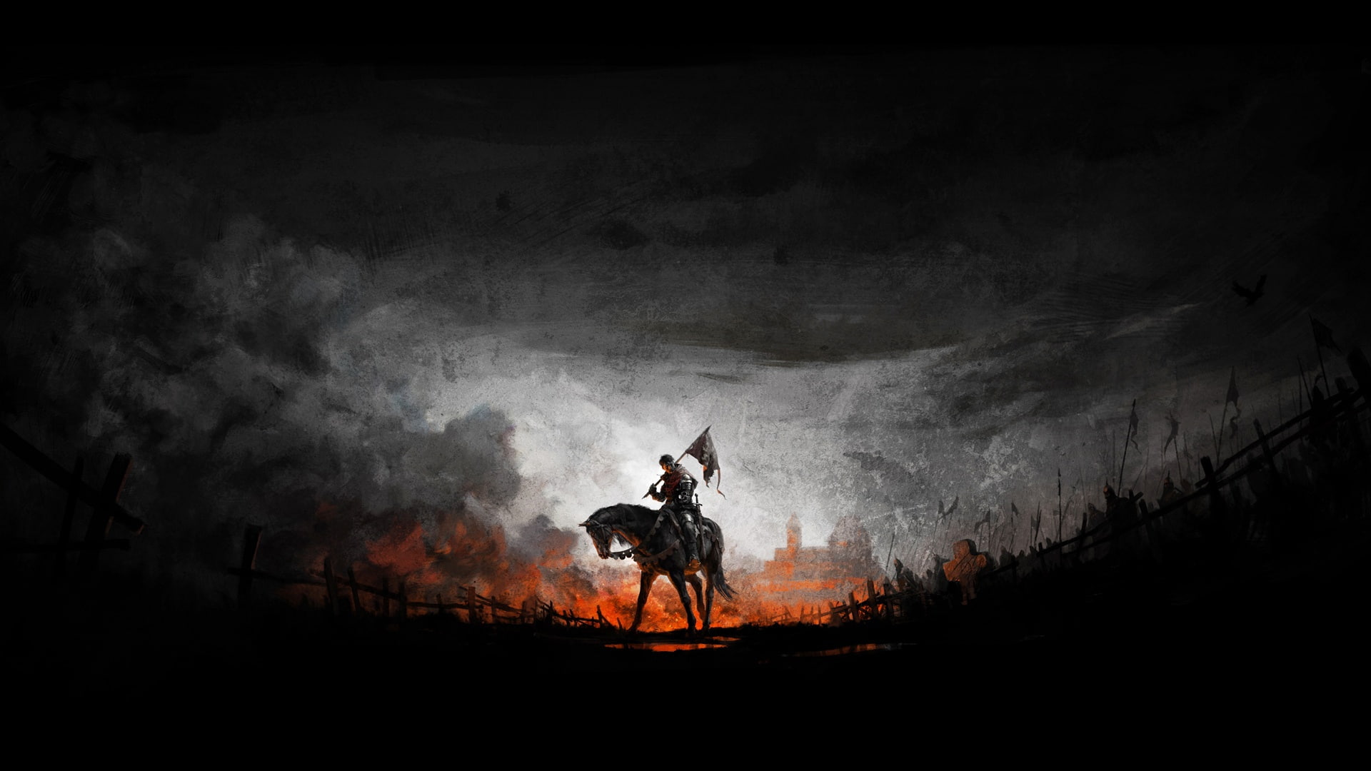 kingdom come: deliverance, knight, horse, flag, battlefield