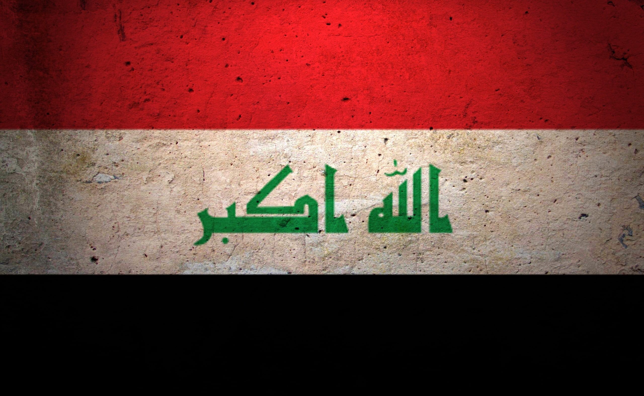Grunge Flag Of Iraq, green text on beige background, Artistic