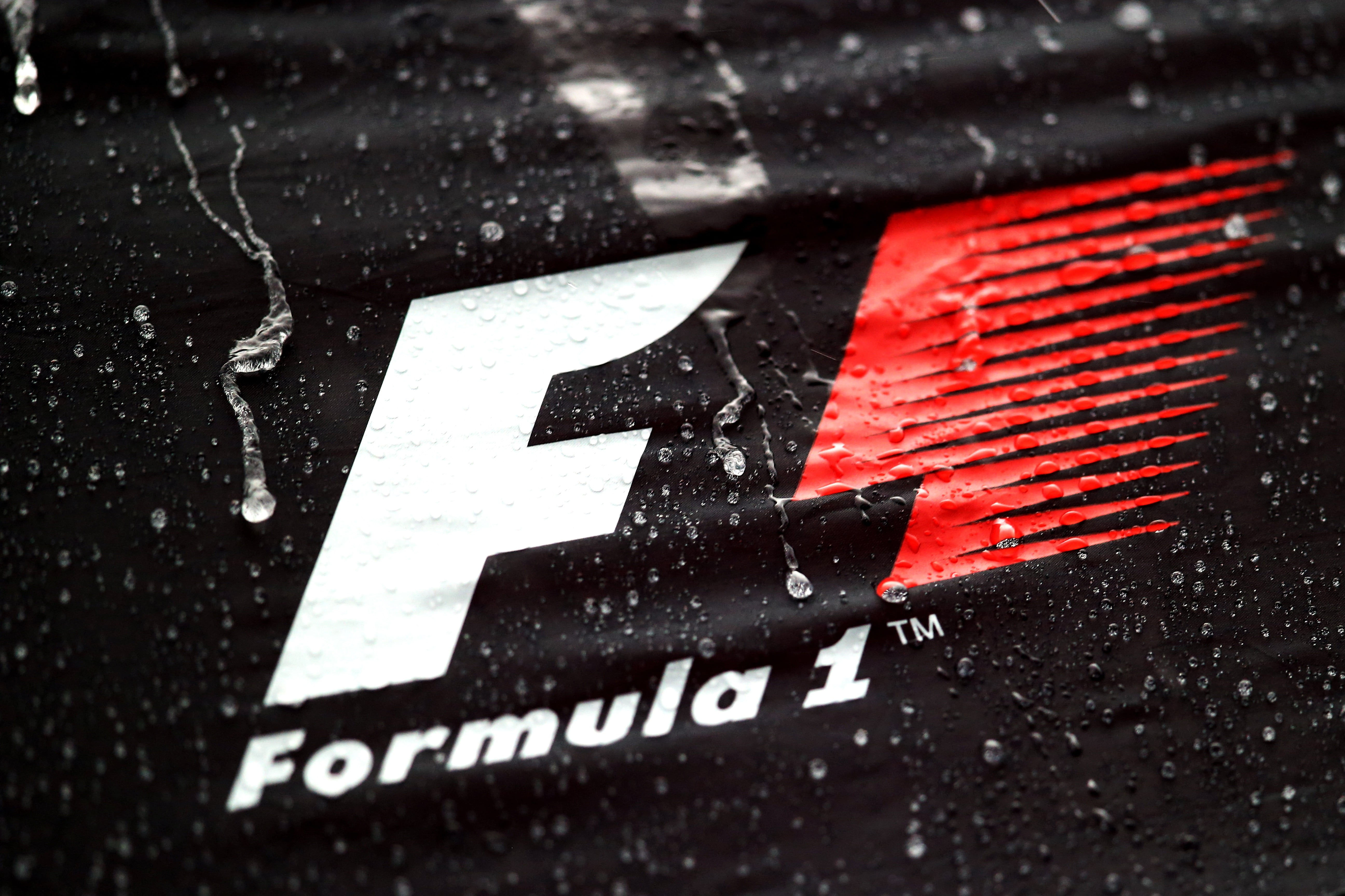 Formula 1 digital artwork, logo, sport, water drops, red, no people