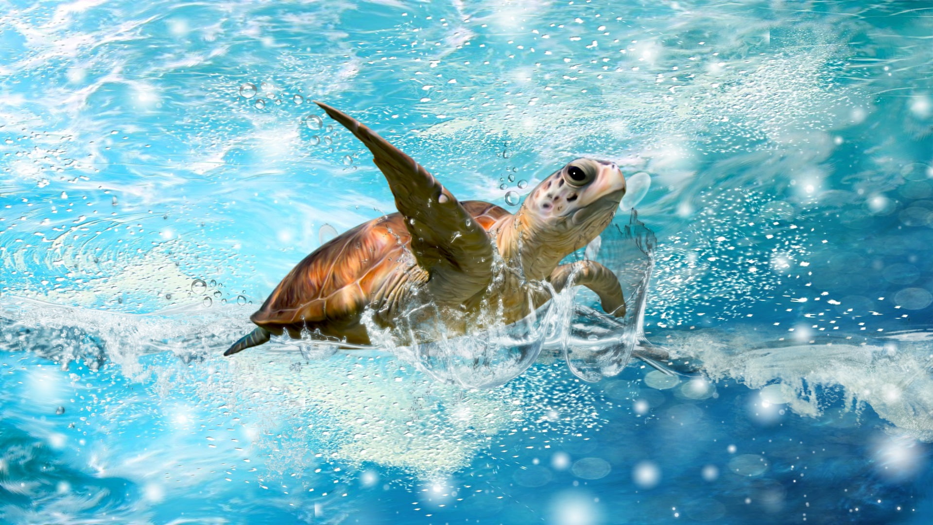 Sea Turtle, Animals, Sea, Waves, Blue