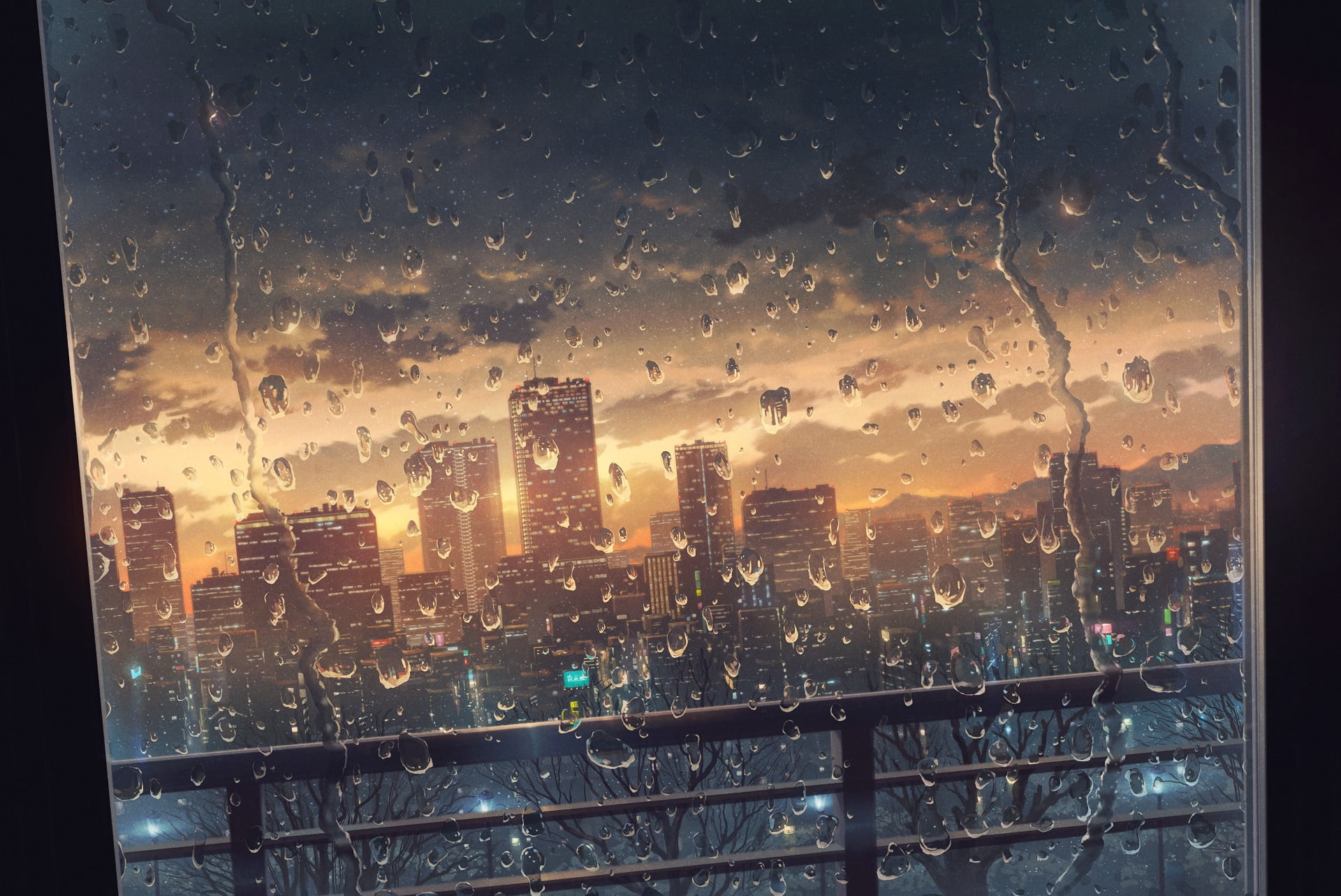 Anime, Original, City, Rain, Window