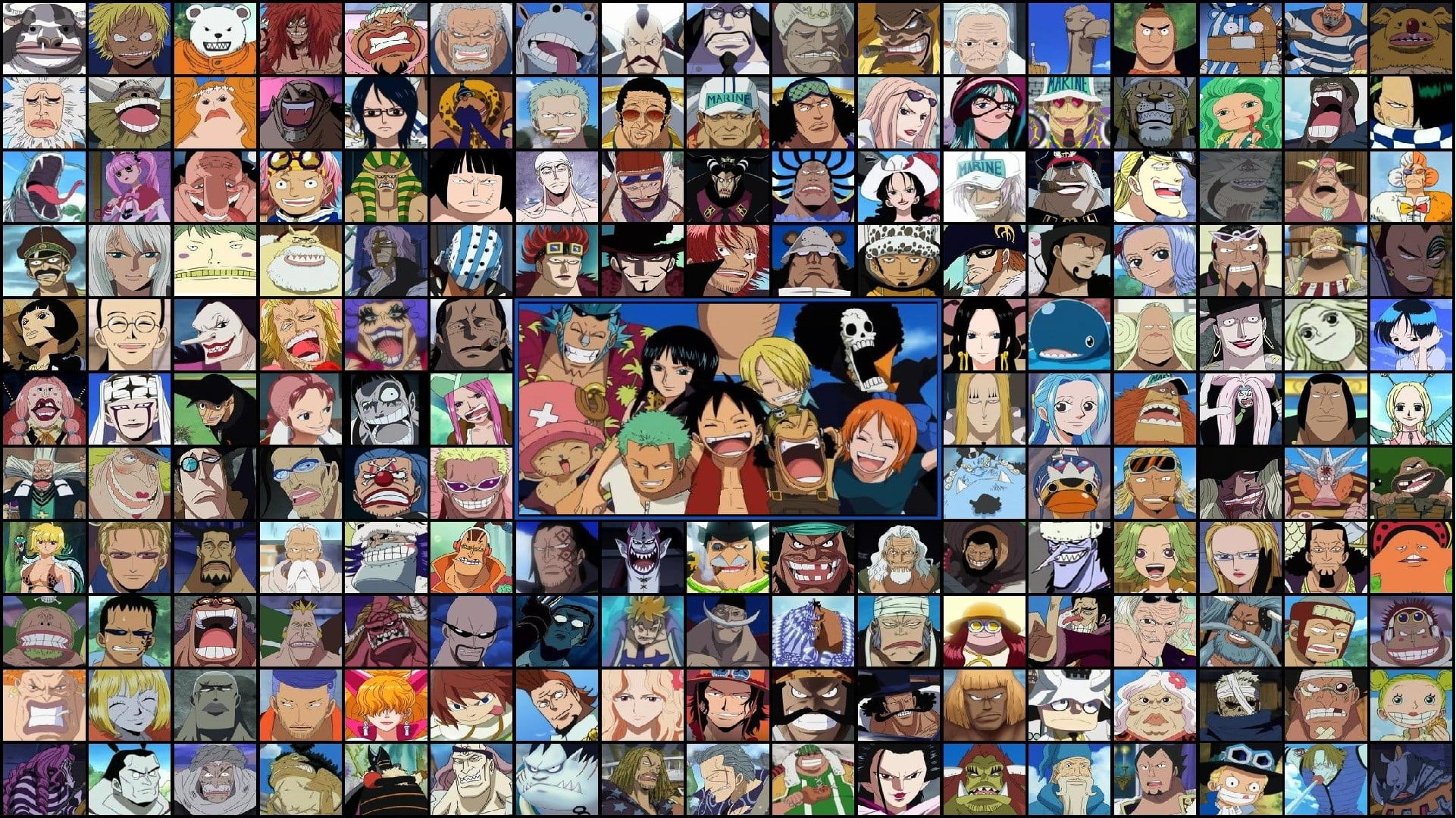 One Piece character wallpaper, collage, anime, large group of objects