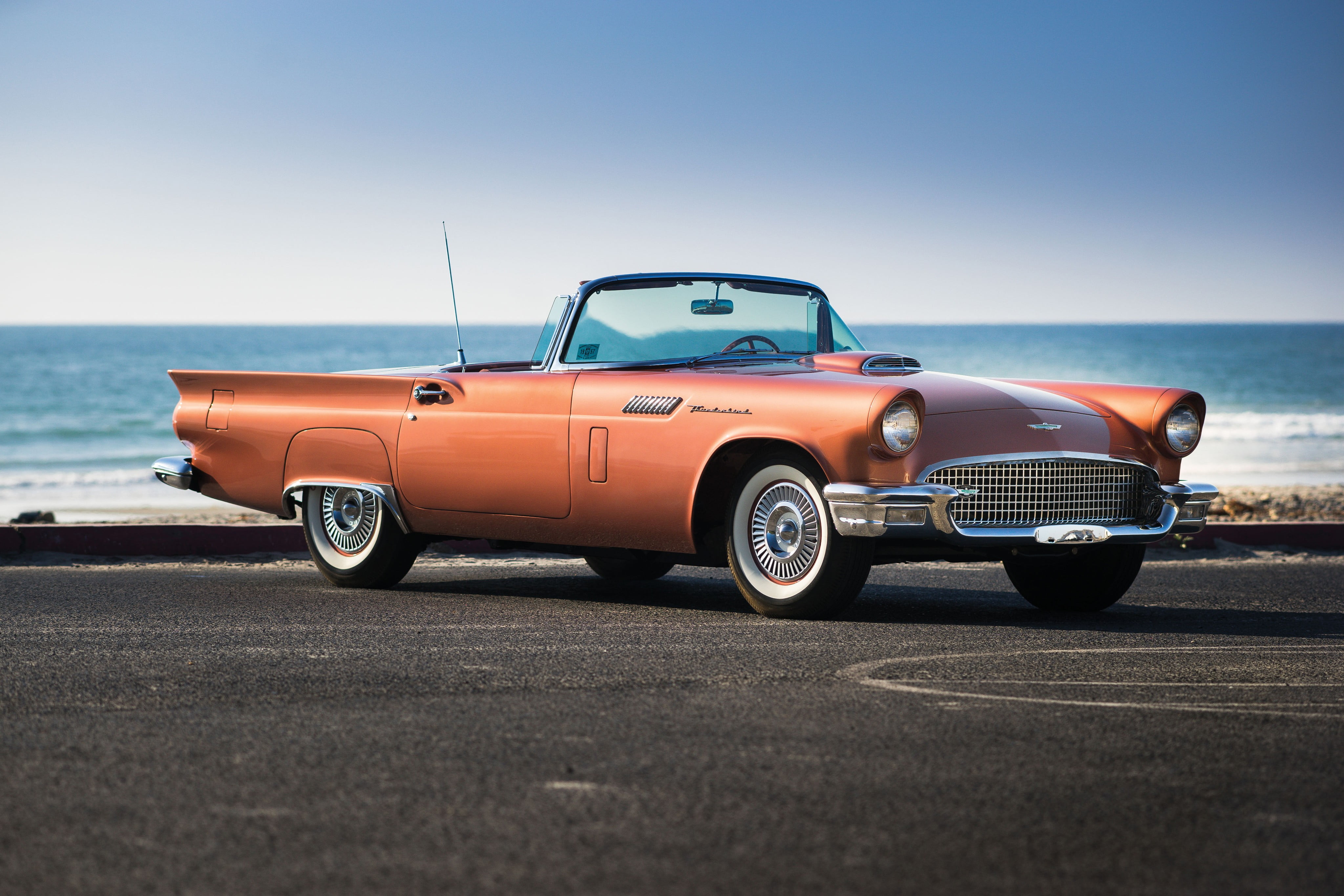 vintage orange convertible car, vehicle, 1957 Ford Thunderbird Special