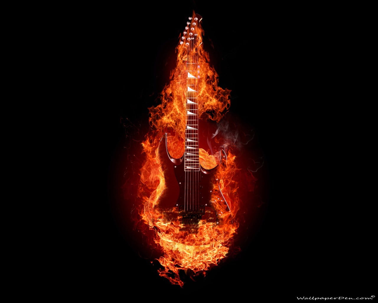 red superstrat guitar digital wallpaper, musical instrument, fire
