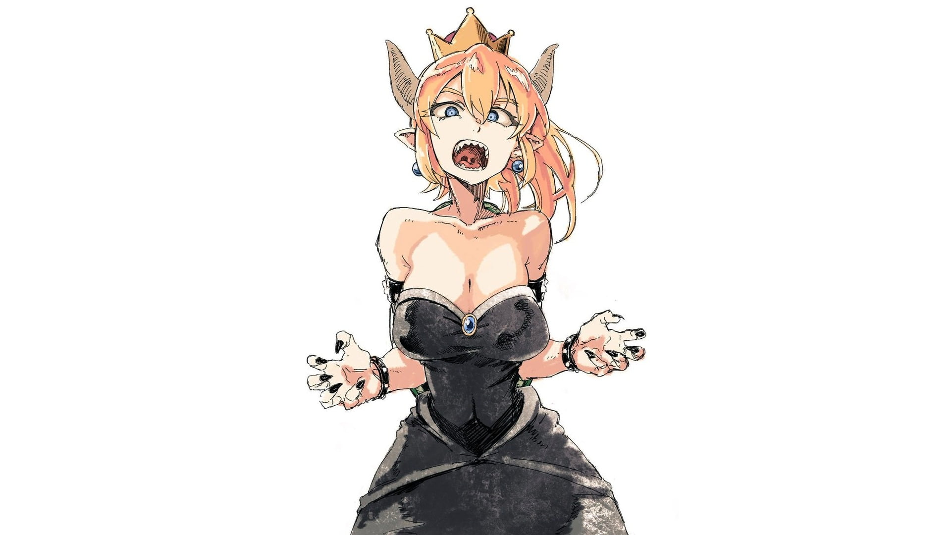 yellow-haired girl in black dress with crown character illustration