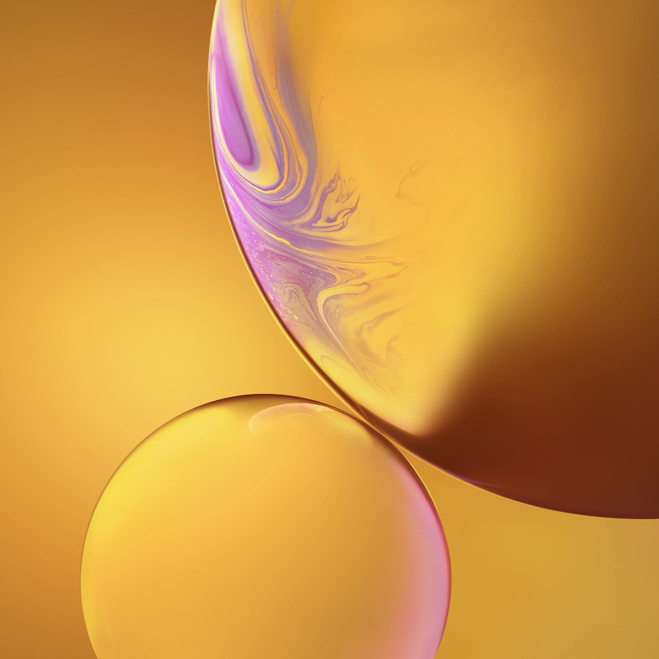Bubbles, Yellow, iPhone XR, iOS 12, Stock, HD