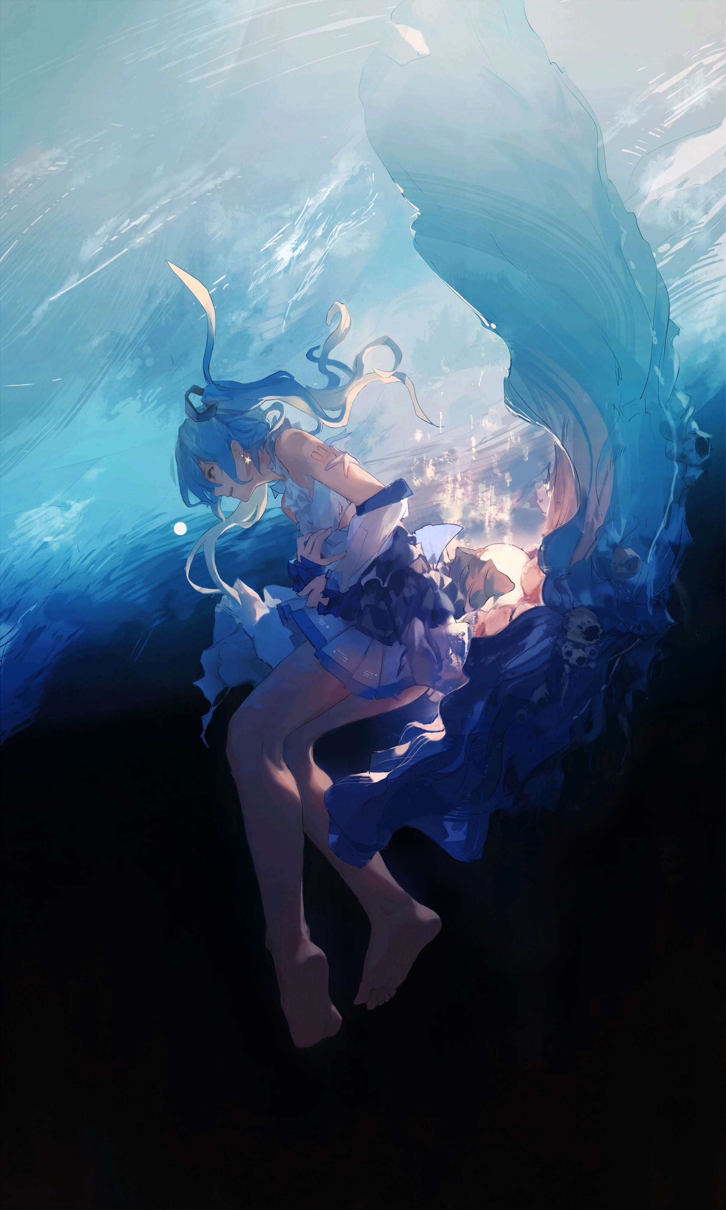 Hatsune Miku, anime, Vocaloid, blue, vertical