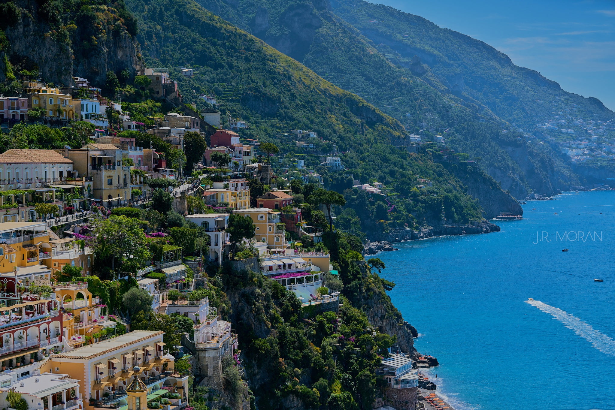 sea, landscape, mountains, home, Italy, Positano