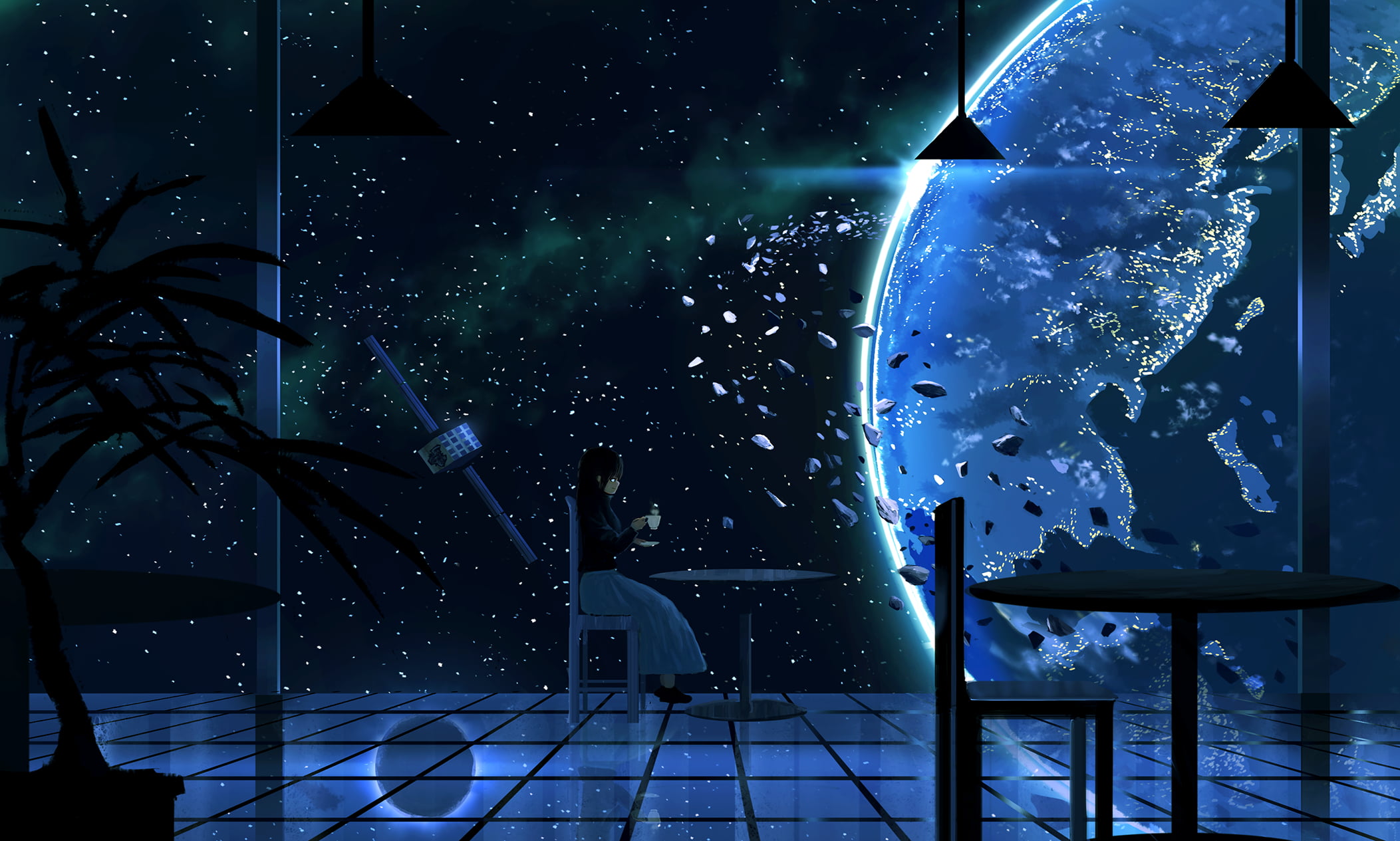 anime-themed galaxy wallpaper, space, tea, night, illuminated