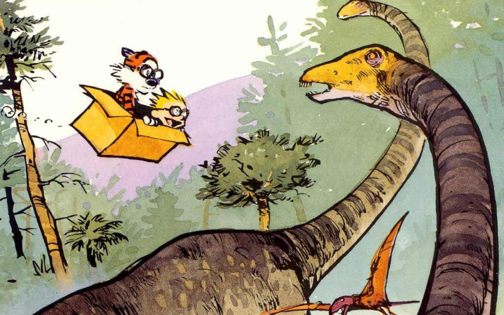 Calvin and Hobbes Dinosaurs Drawing HD, cartoon/comic