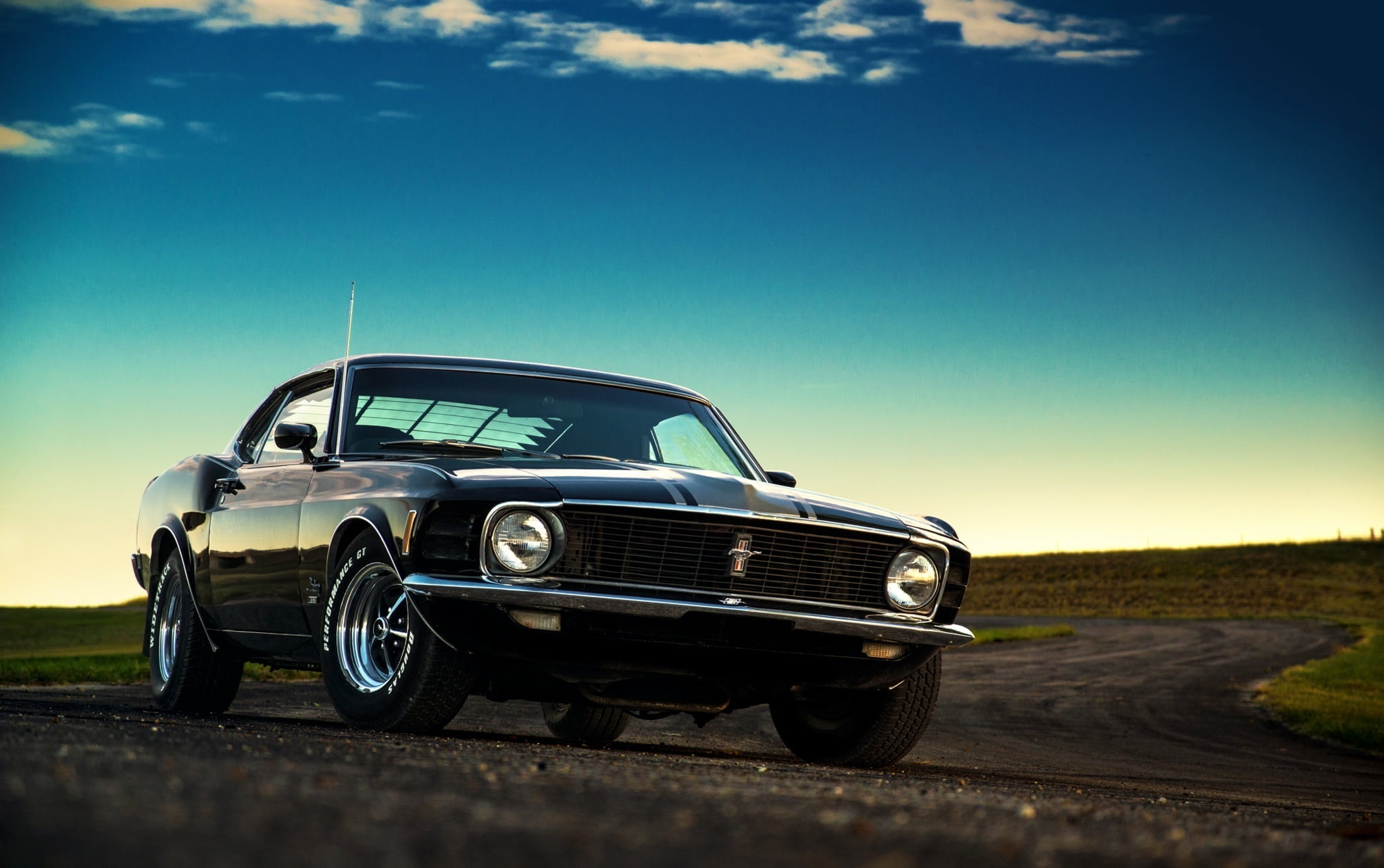 Mustang, Ford, Muscle, Car, Classic, Black, Sunset, 1970, American