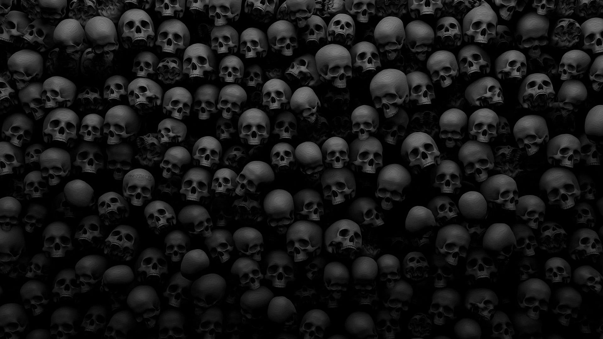 skulls wallpaper, monochrome, large group of objects, large group of people