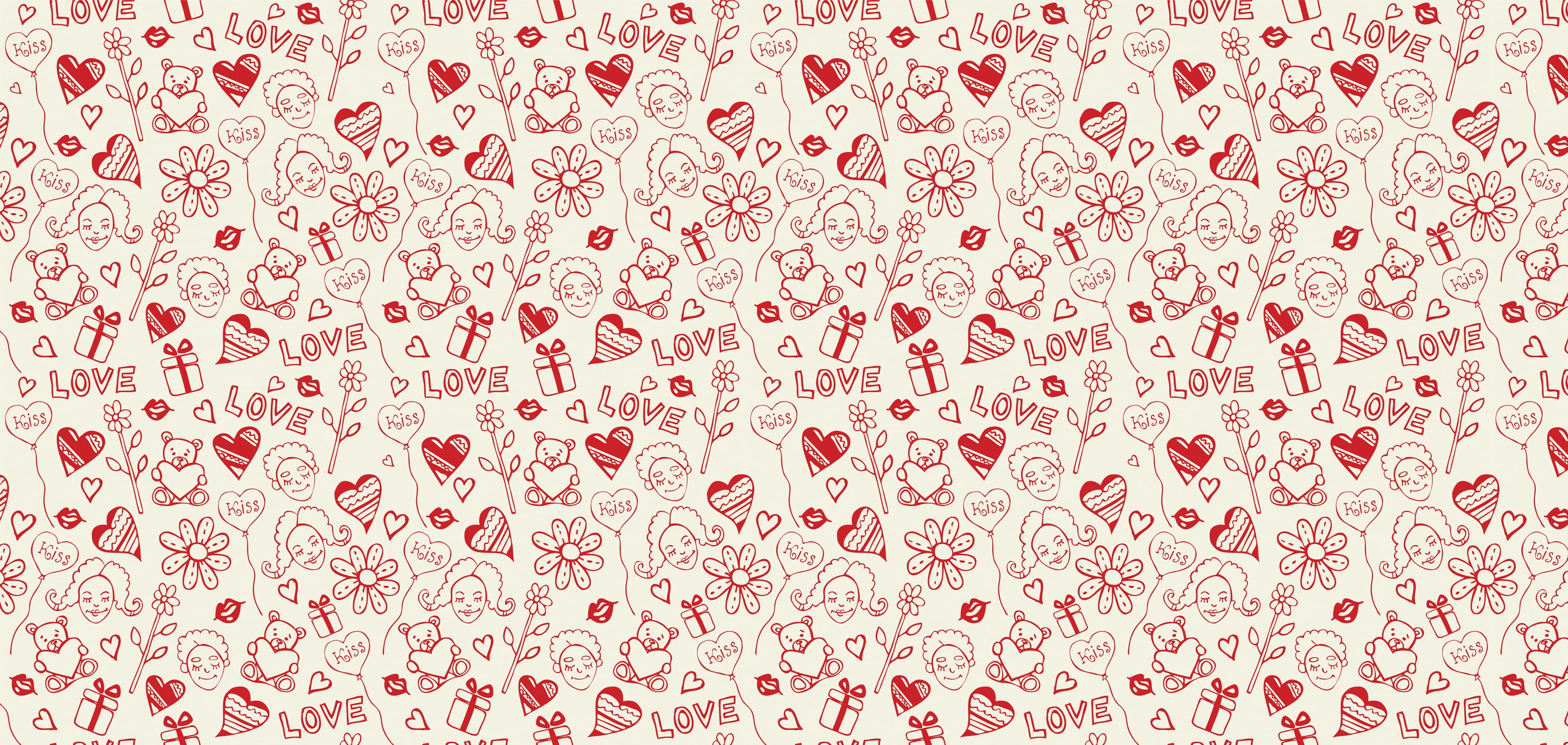 red and white love, hearts, and bears wallpaper, background, pattern