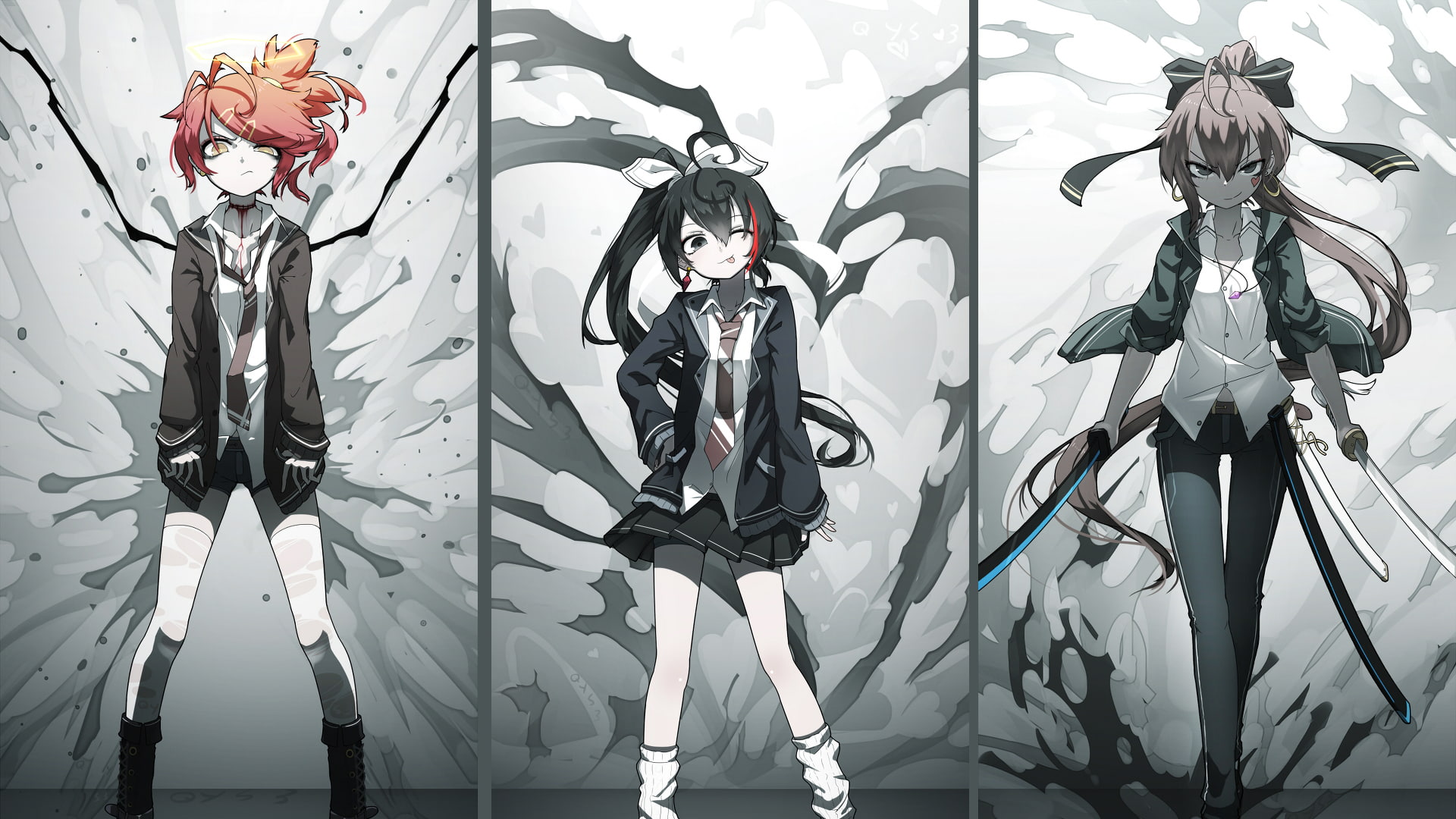 collage, original characters, school uniform, anime girls
