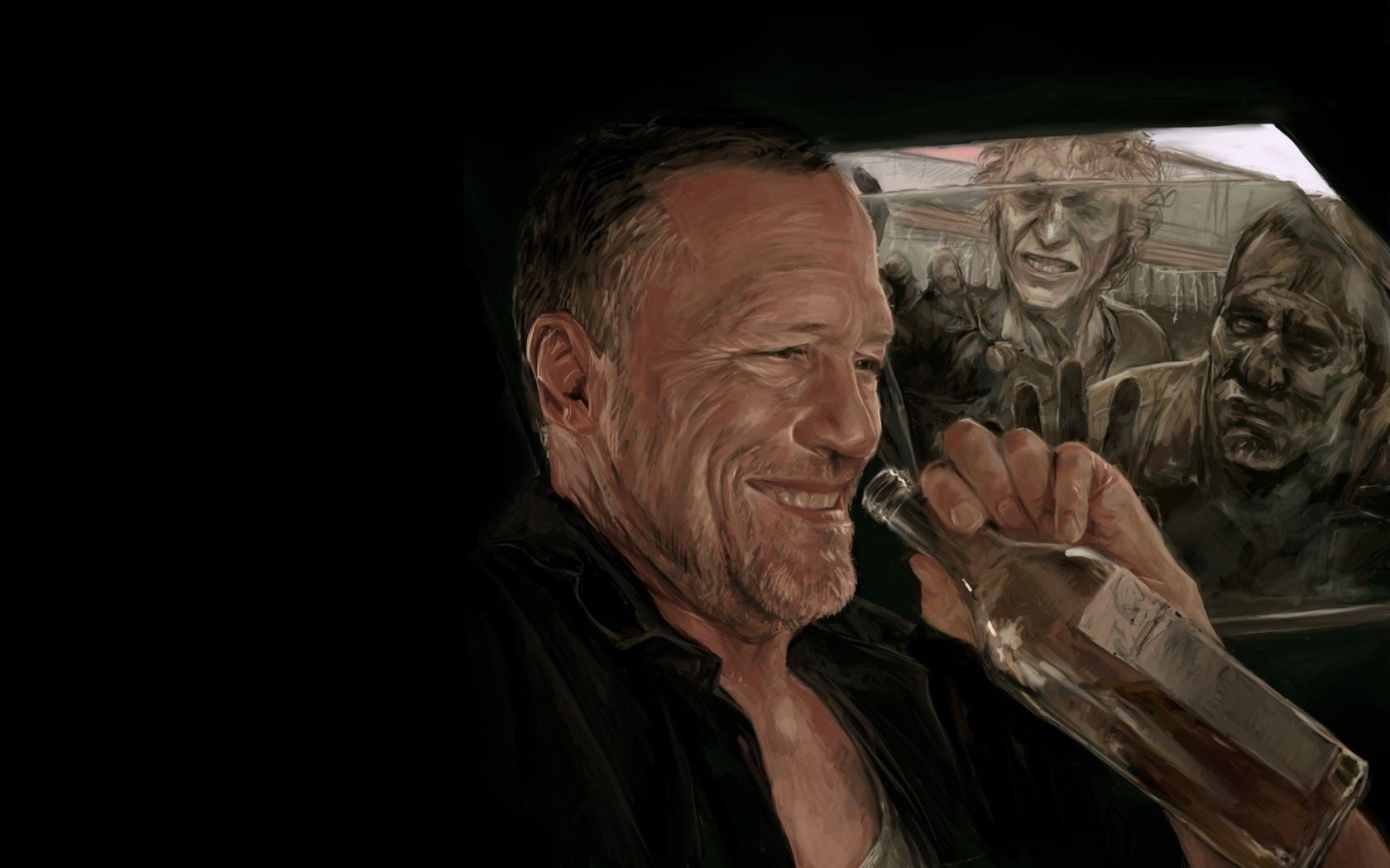 man wearing black collared top illustration, Merle Dixon, The Walking Dead