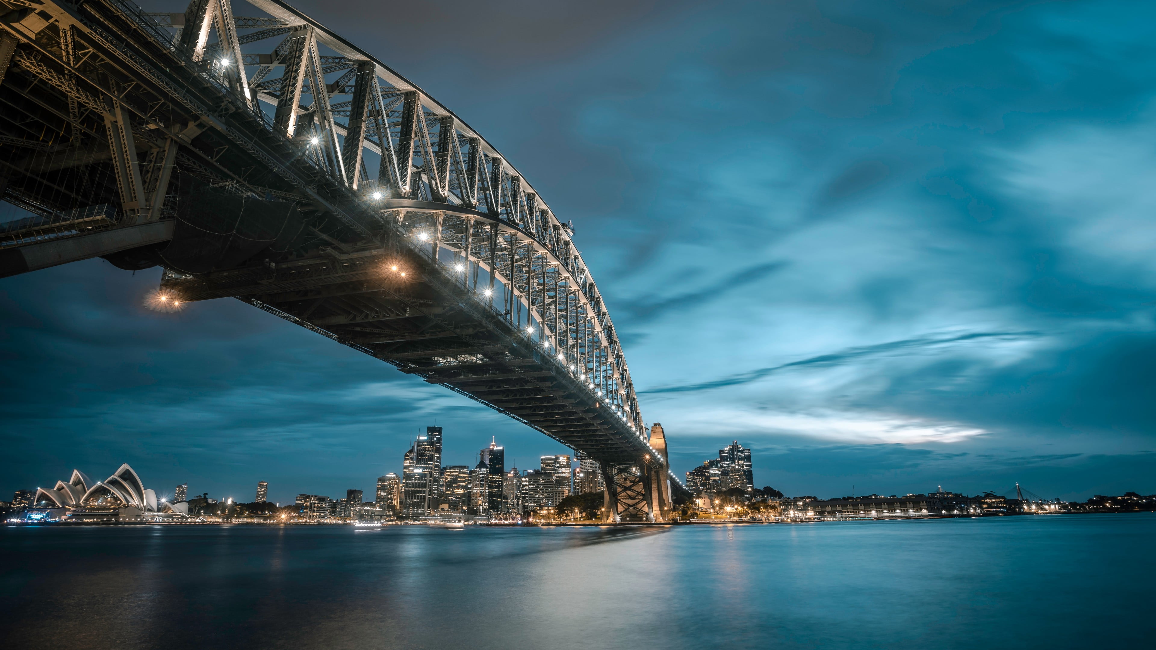 Sydney Harbor Bridge Sydney Ausralia Skyline Night Skyscrapers 4k Ultra Hd Wallpaper 3840×2160