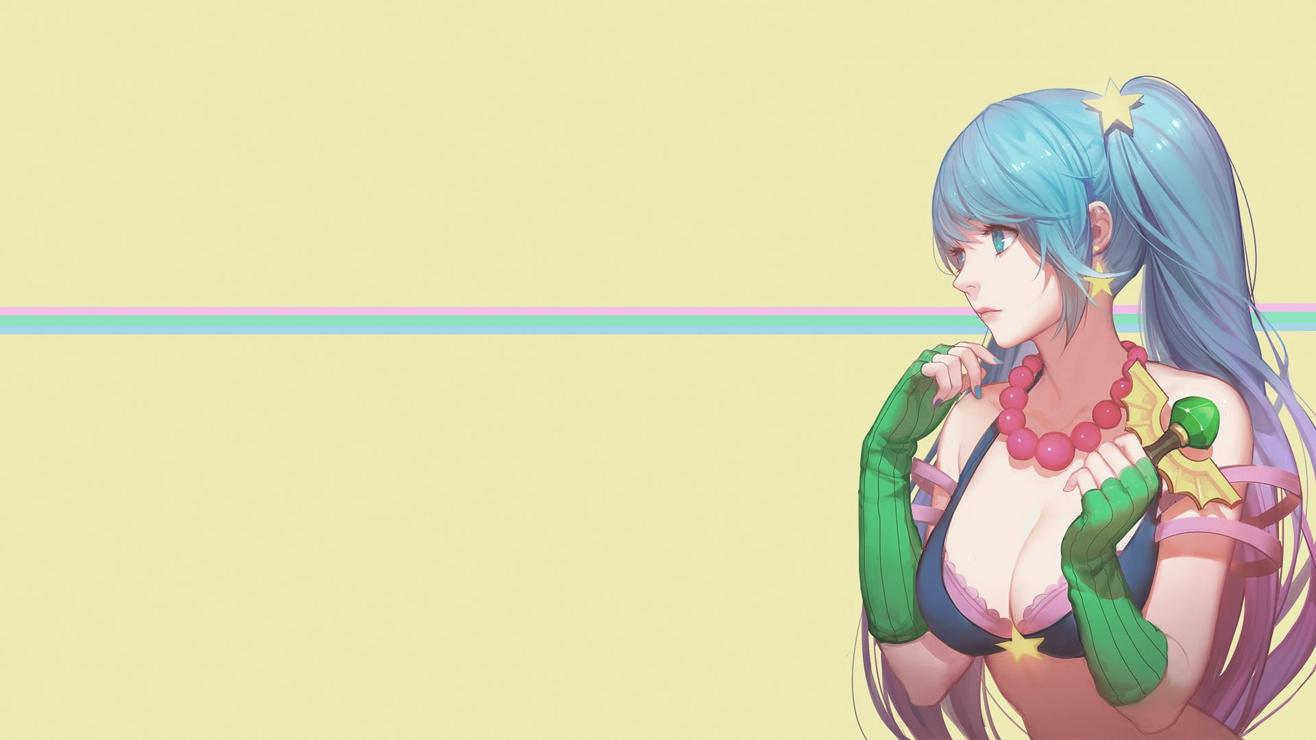 blue haired female animated character illustration, Sona (League of Legends)