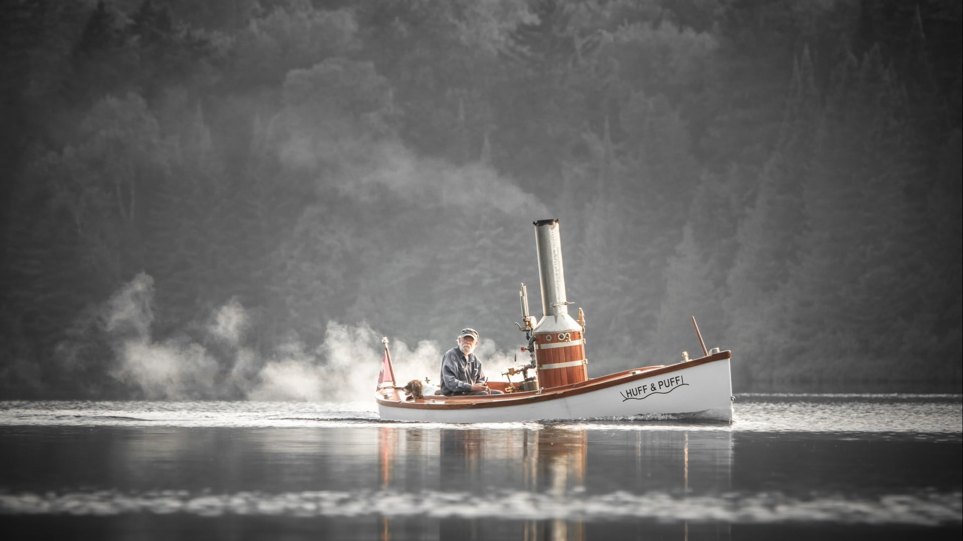 white and red boat illustration, nature, landscape, water, men