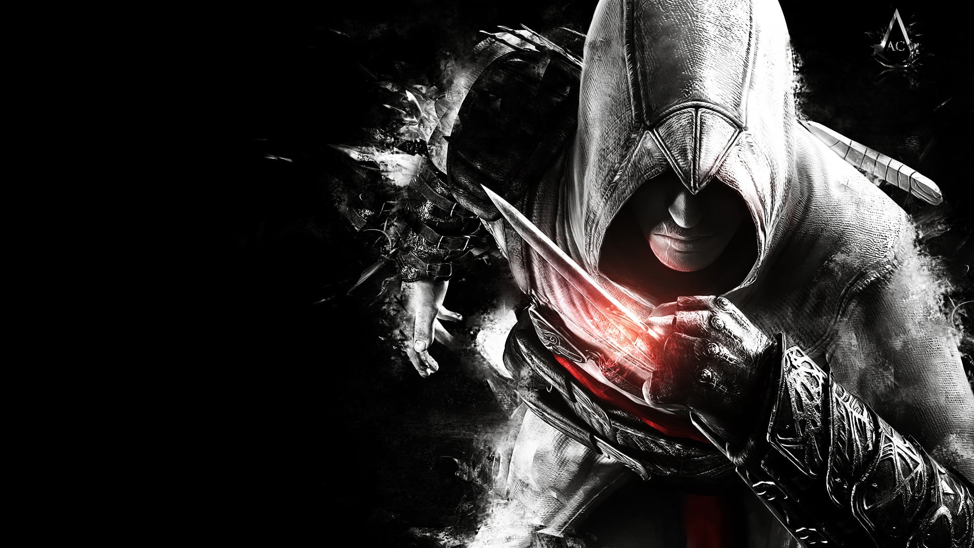 Assassin's Creed wallpaper, indoors, one person, close-up, motion
