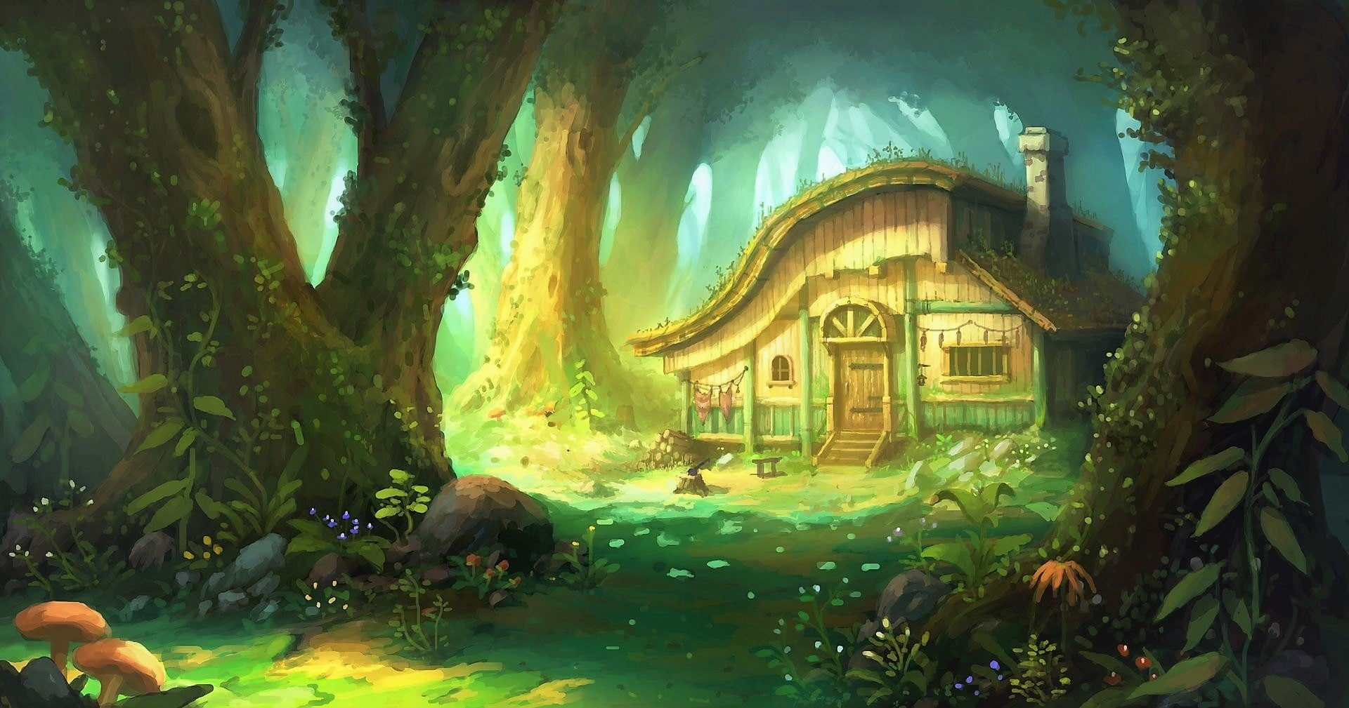 Fantasy, House, Artistic, Cottage, Flower, Forest, Tree
