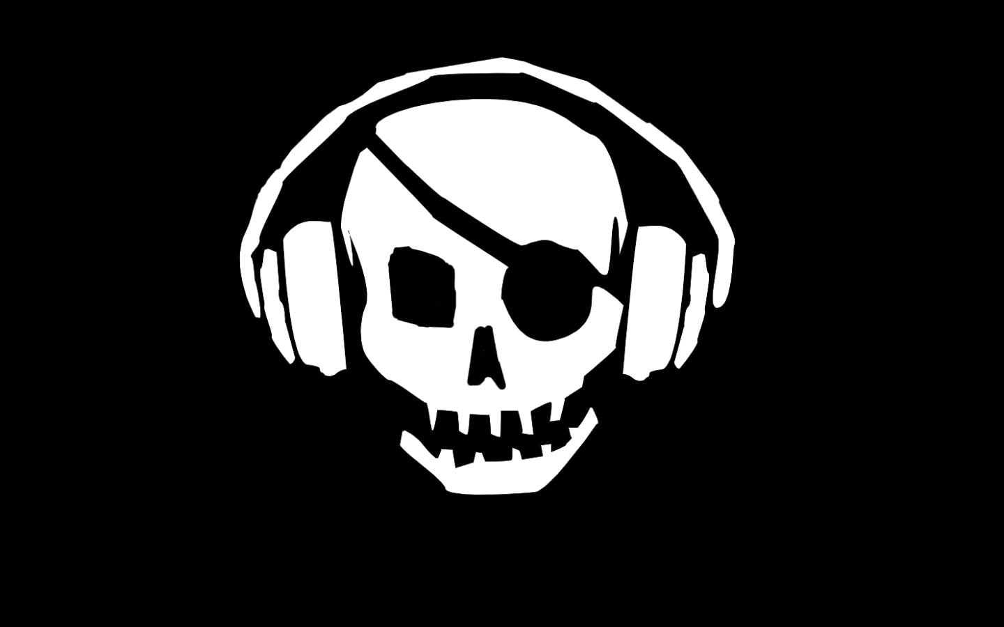 headphones skulls music pirate black background 1440x900  Entertainment Music HD Art
