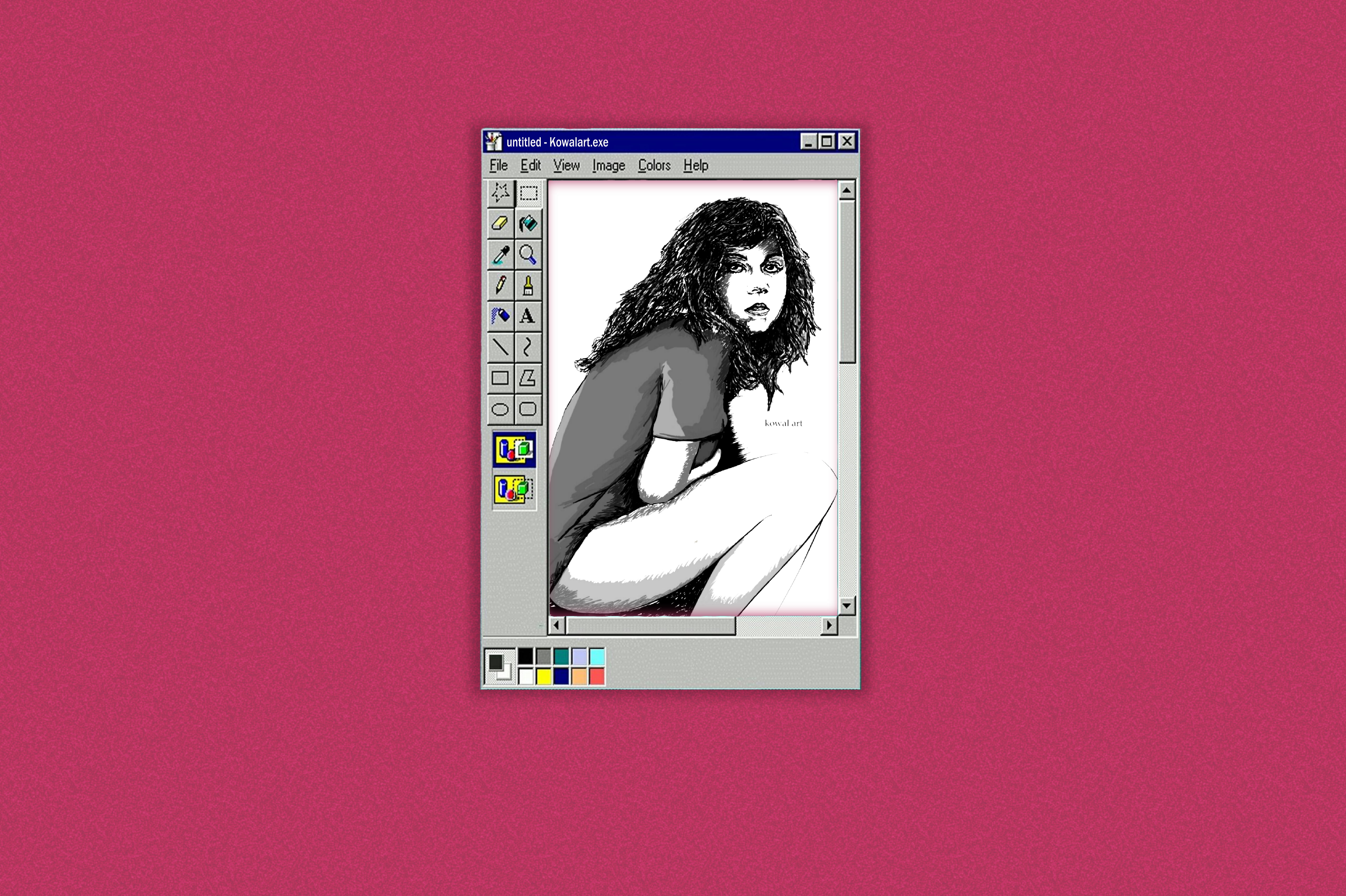 Windows 95, old games, legs, KowalArt, Jennette McCurdy, pink background