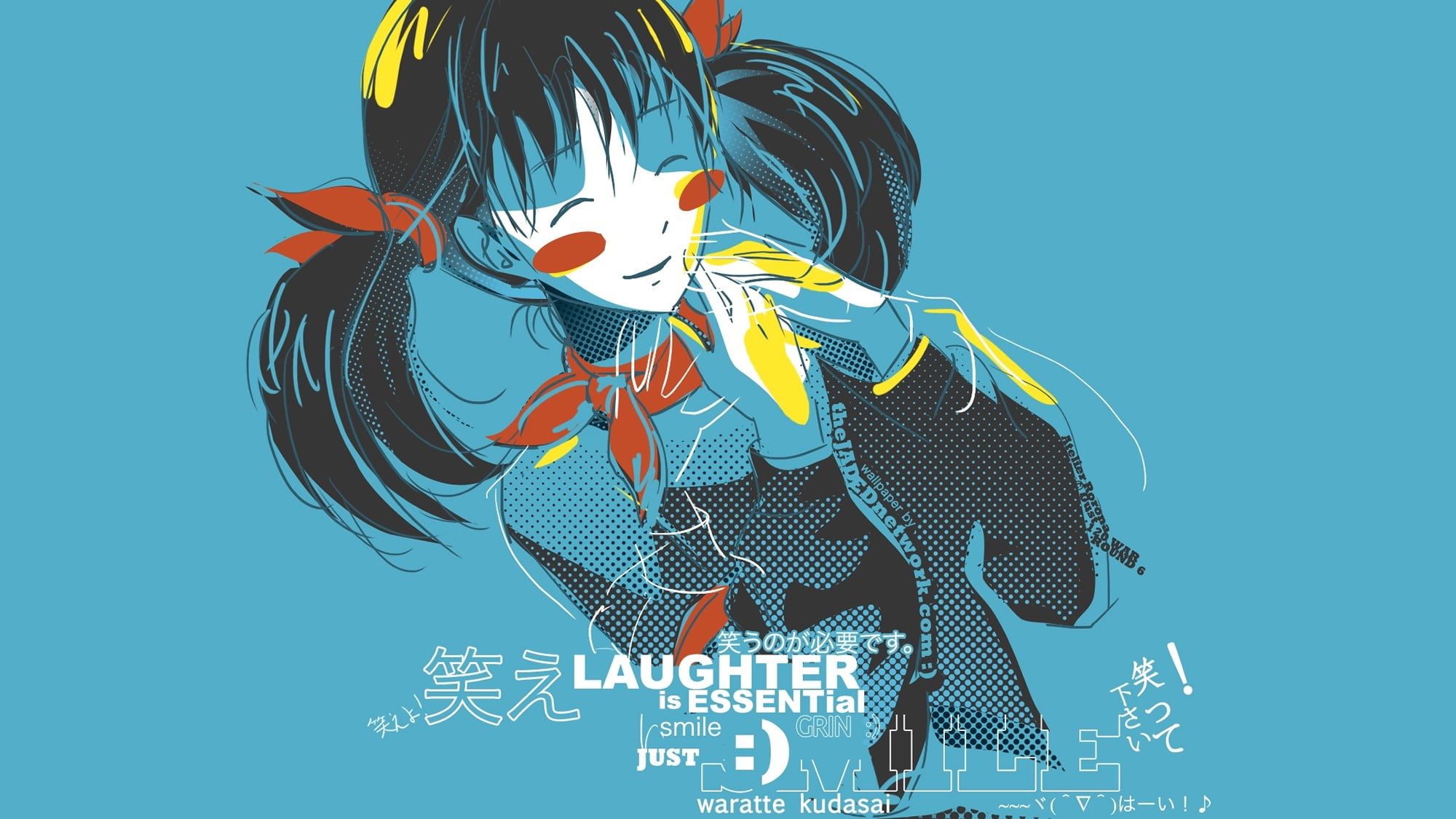 Laughter Essential movie poster, anime, one person, blue, adult