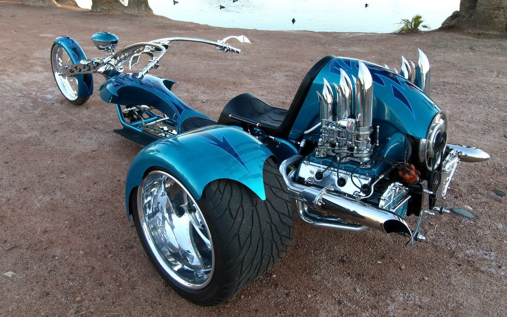 blue 3-wheeled motorcycle, DESIGN, CHROME, TUNING, TRICYCLE, TRIKE