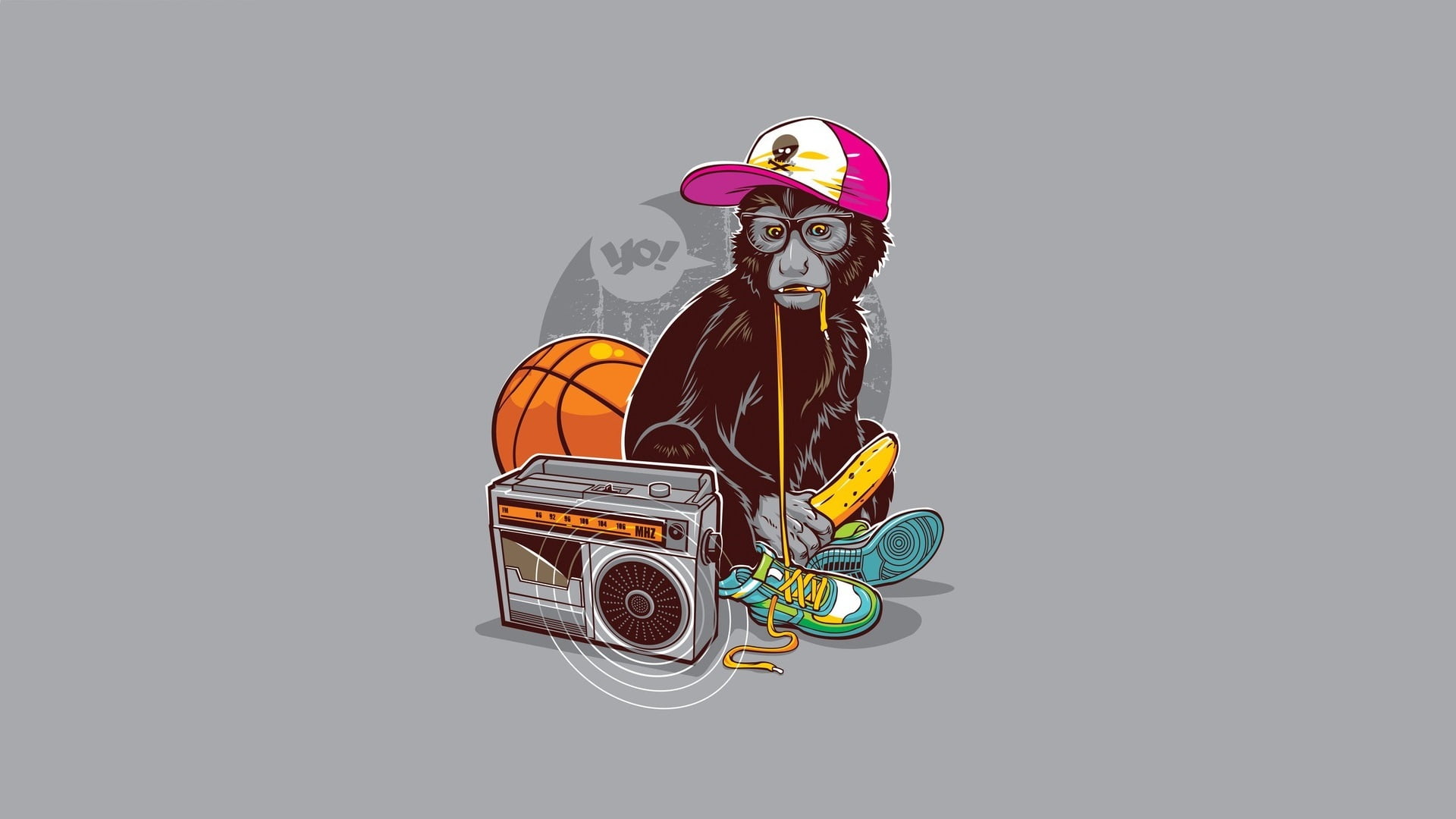 black primate with cap and sneakers illustration, humor, Minimalism