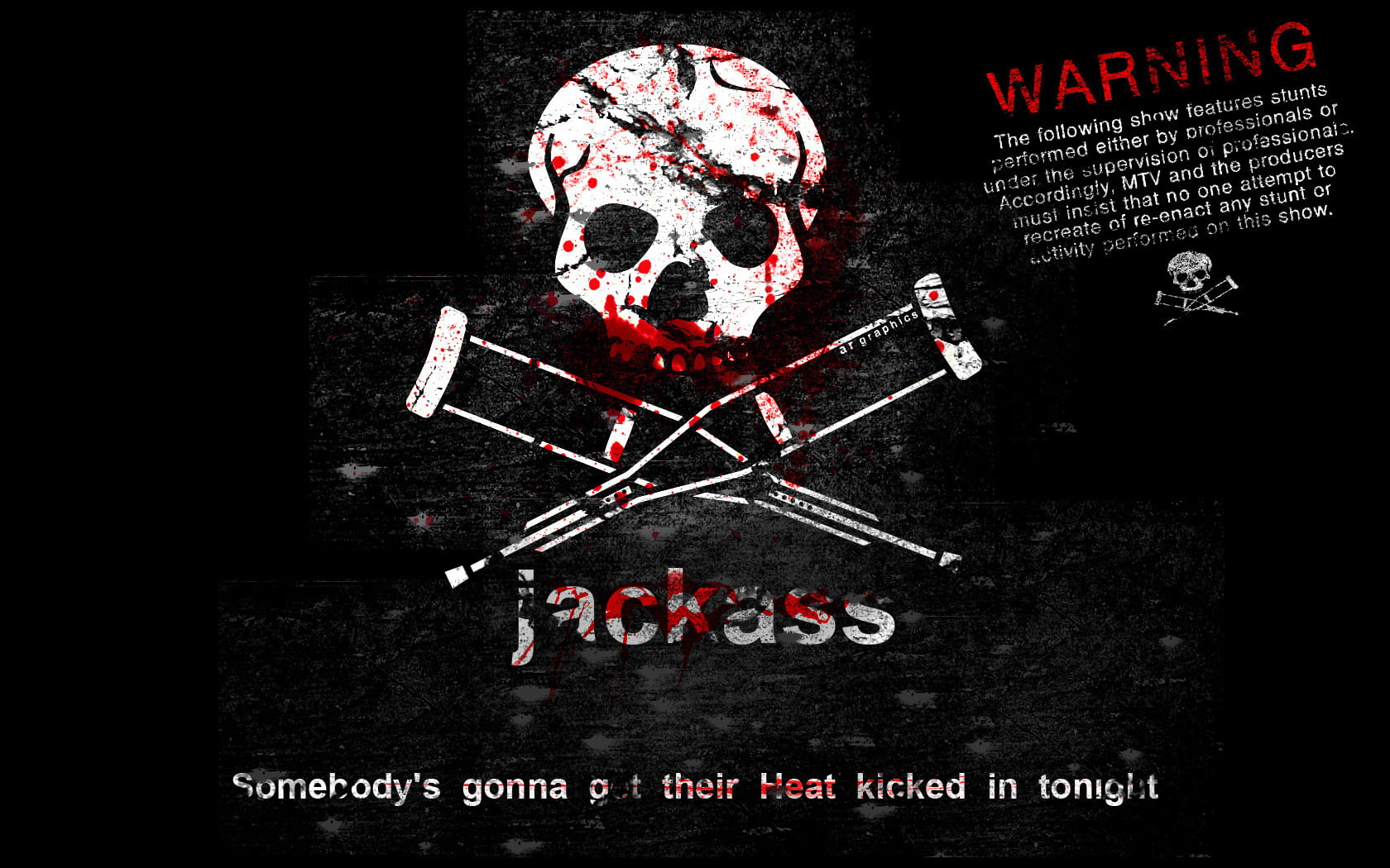 Jackass logo, blood, skull, phrase, Cranks, crutches, human Skull