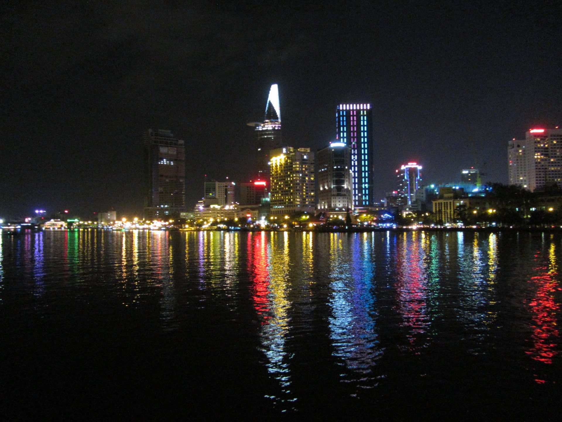 Cities, Ho Chi Minh City, Bitexco Finacial Tower, Night, Saigon River