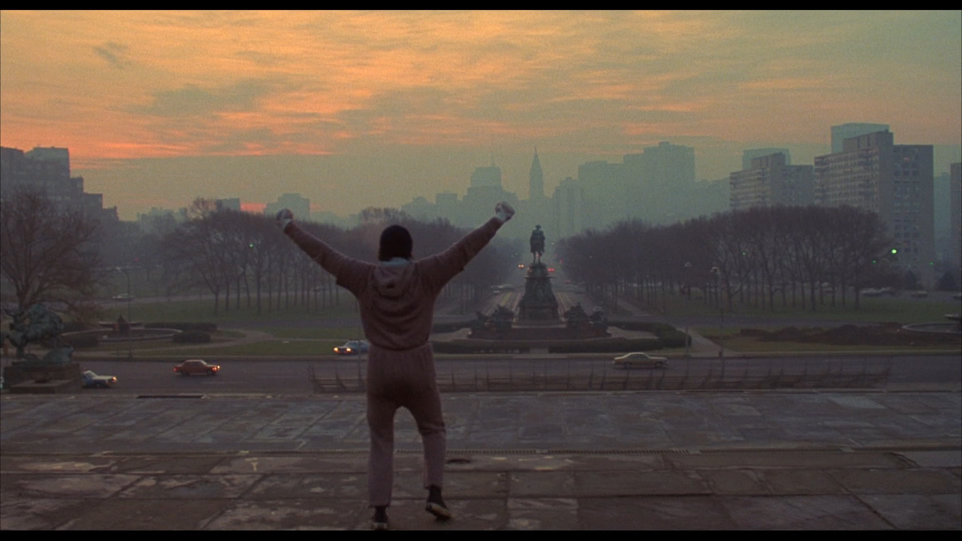 Movie, Rocky, architecture, city, building exterior, sky, human arm