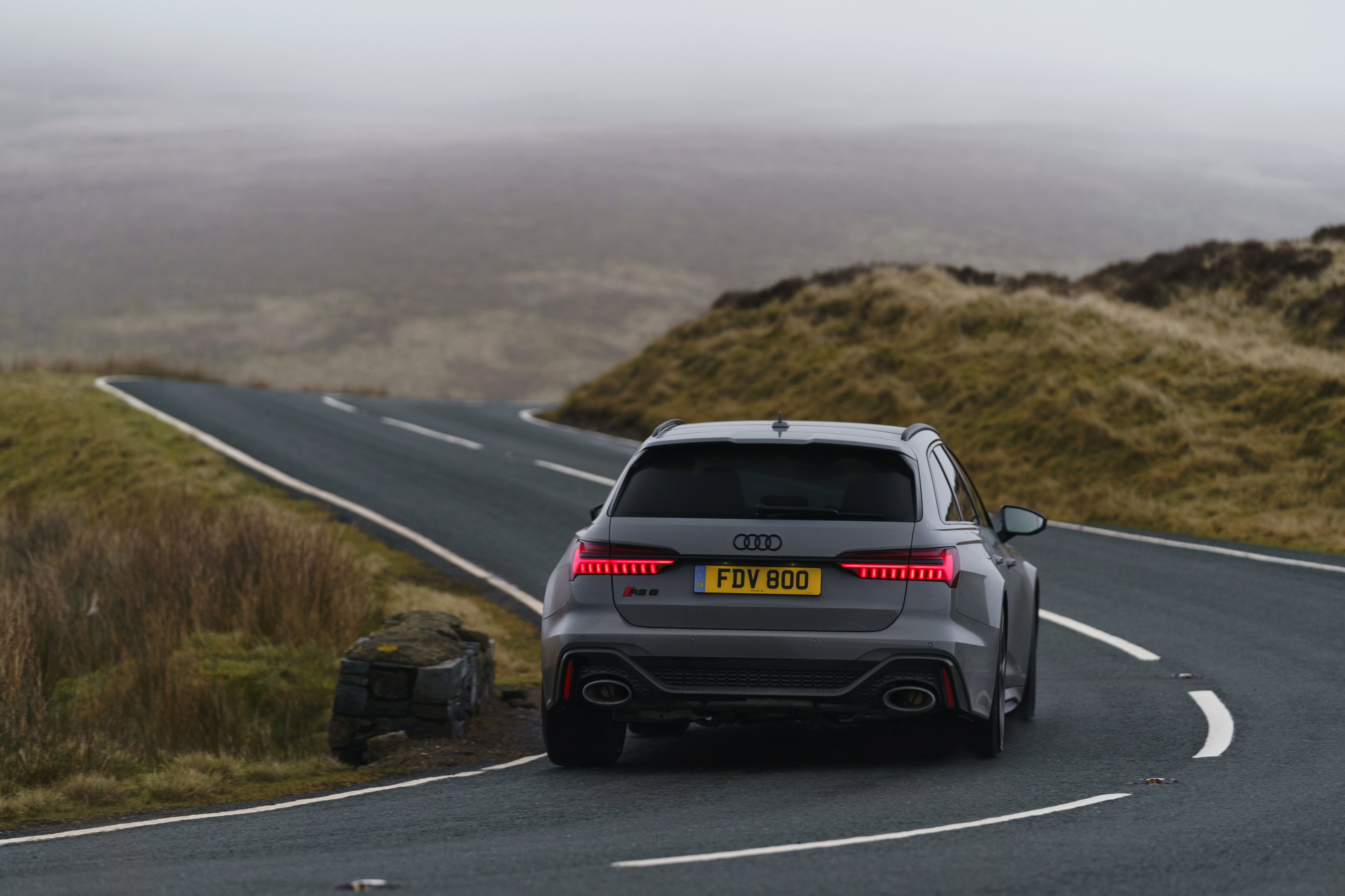 asphalt, fog, Audi, turn, rear view, universal, RS 6, 2020