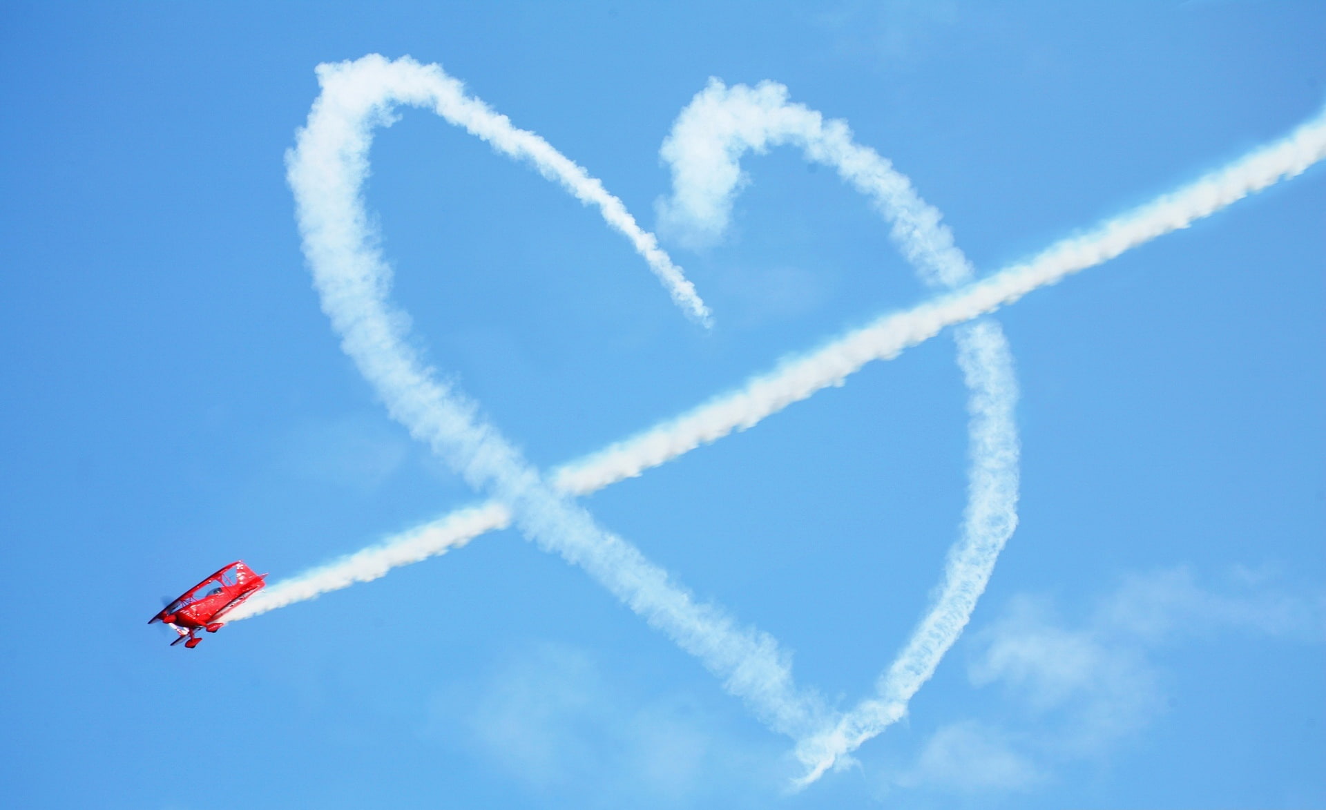 Love Struck Cloud, red biplane, Holidays, Valentine's Day, flying